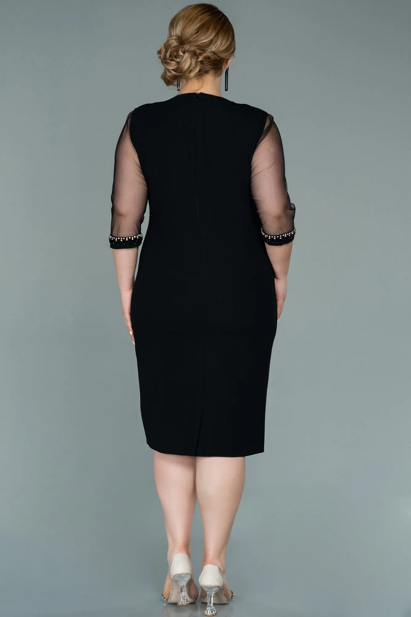 Black-Midi Plus Size Evening Dress ABK1339