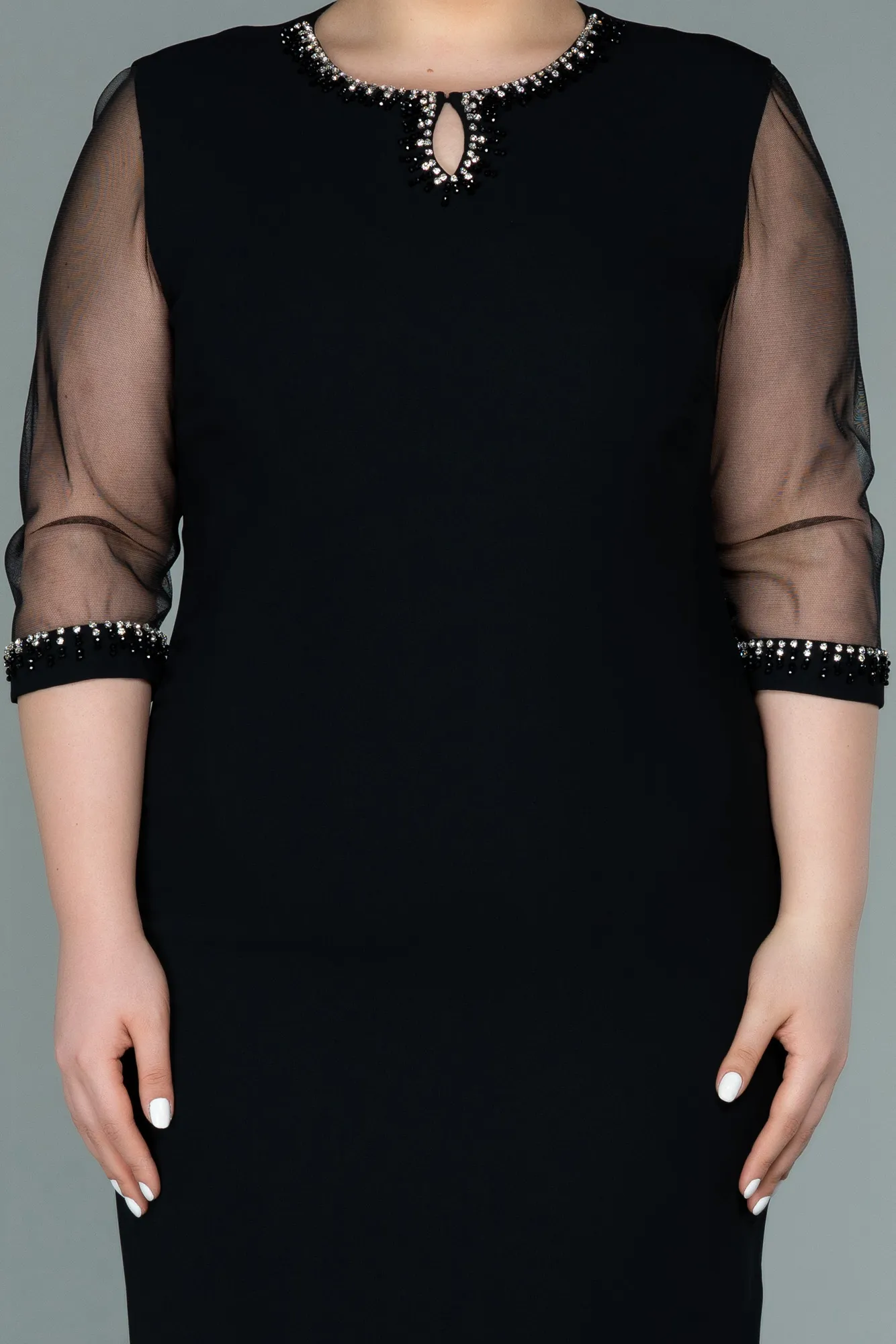 Black-Midi Plus Size Evening Dress ABK1339