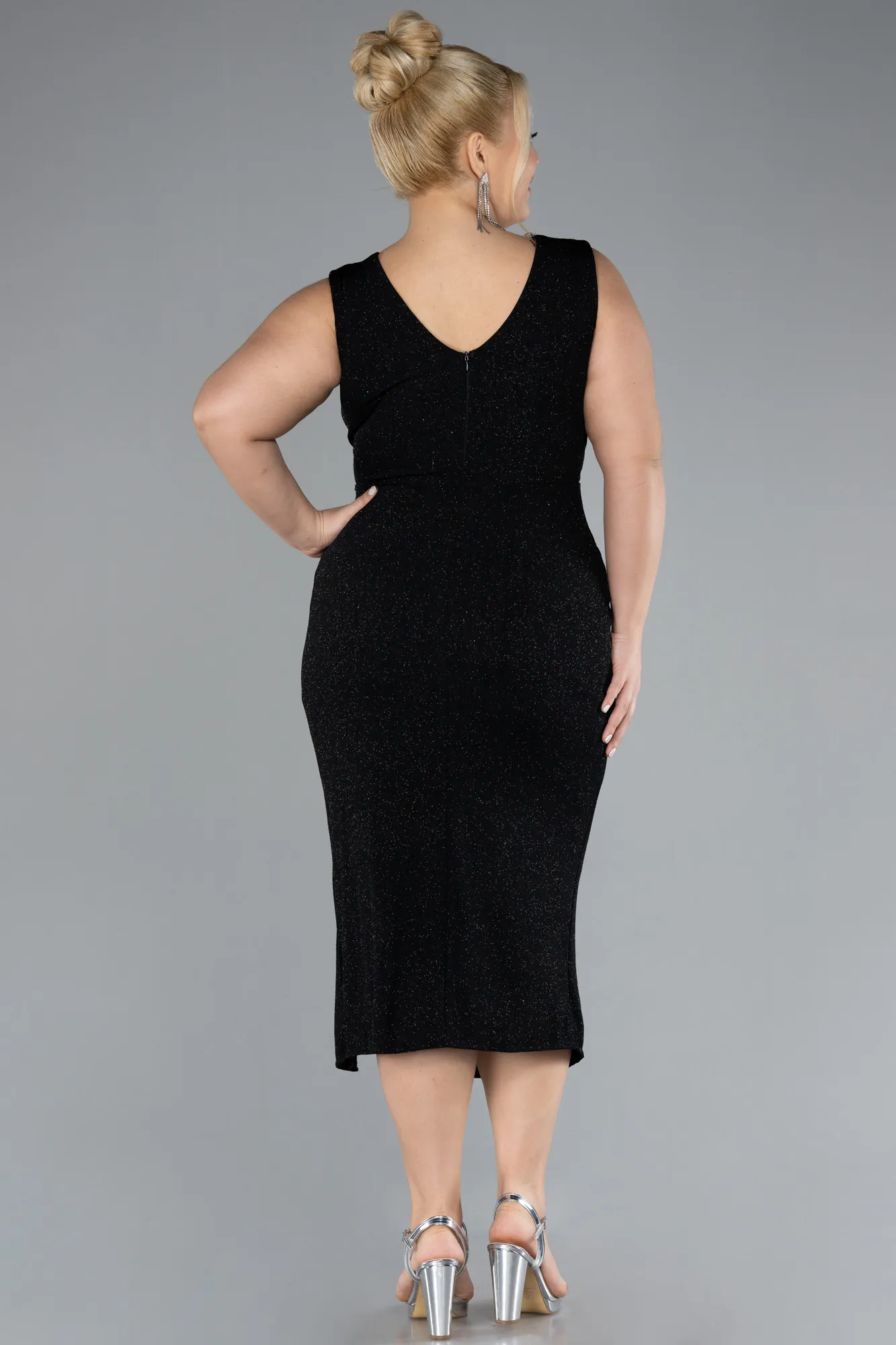 Black-Midi Plus Size Evening Dress ABK1492