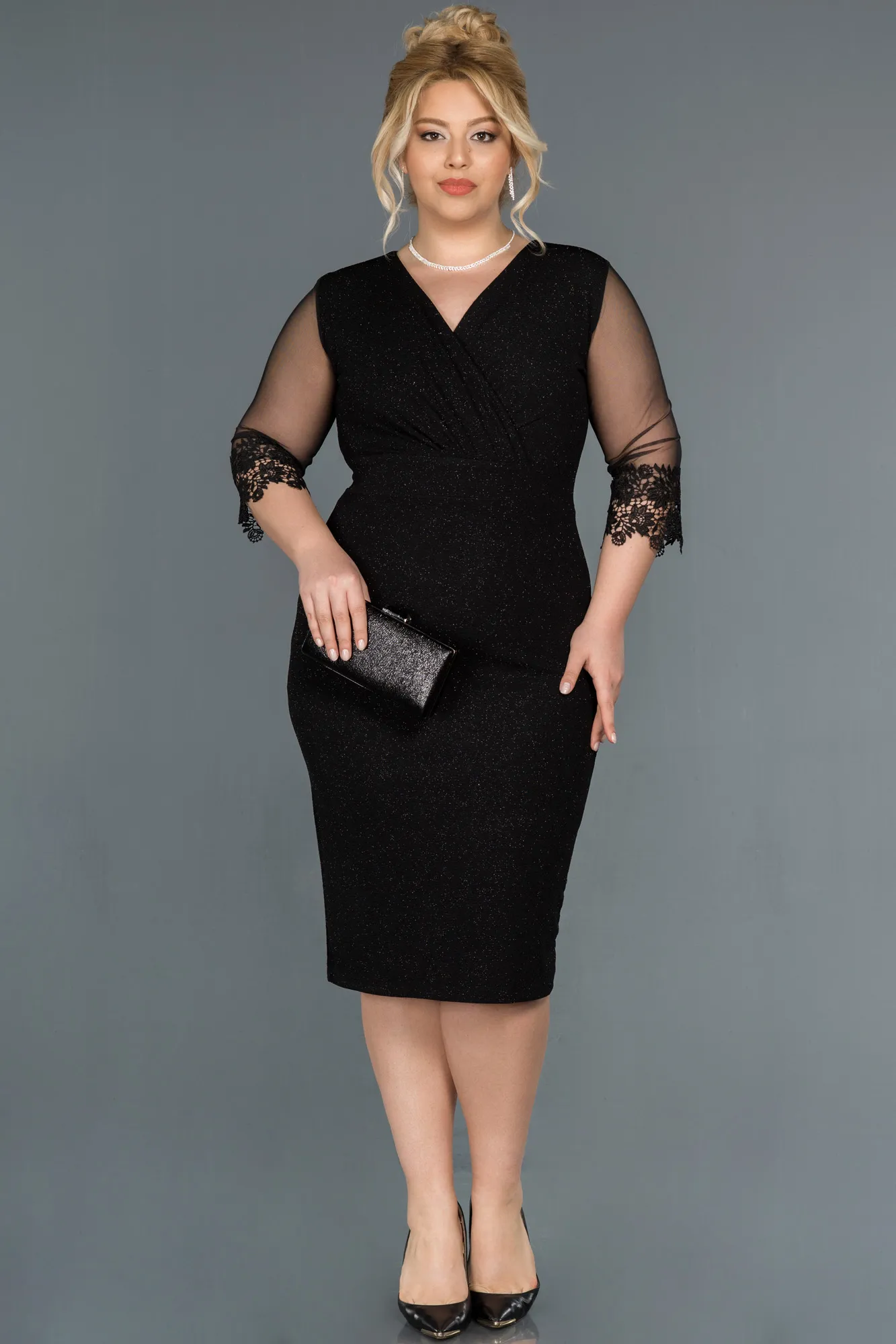 Black-Midi Plus Size Evening Dress ABK1653