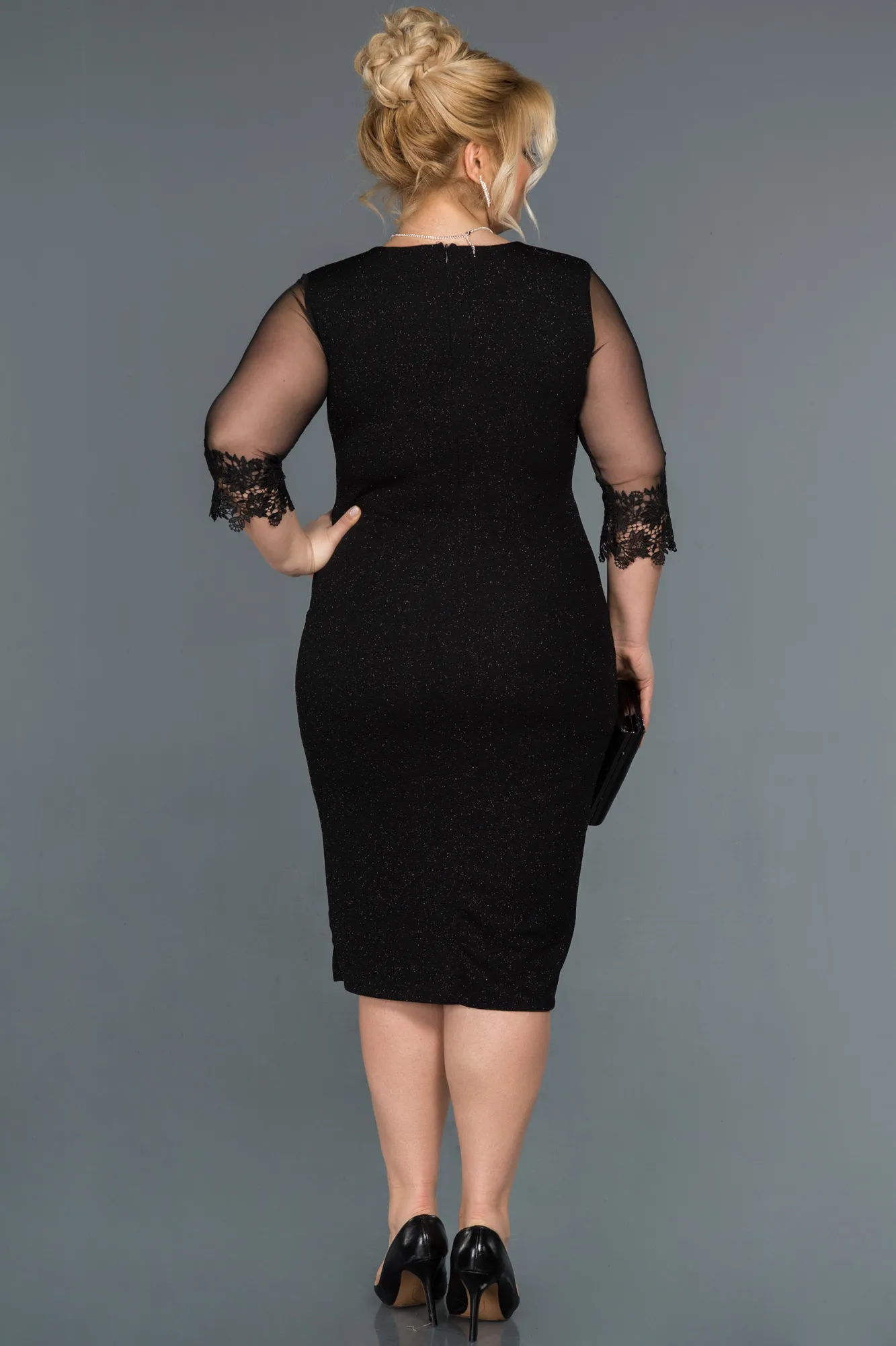 Black-Midi Plus Size Evening Dress ABK1653