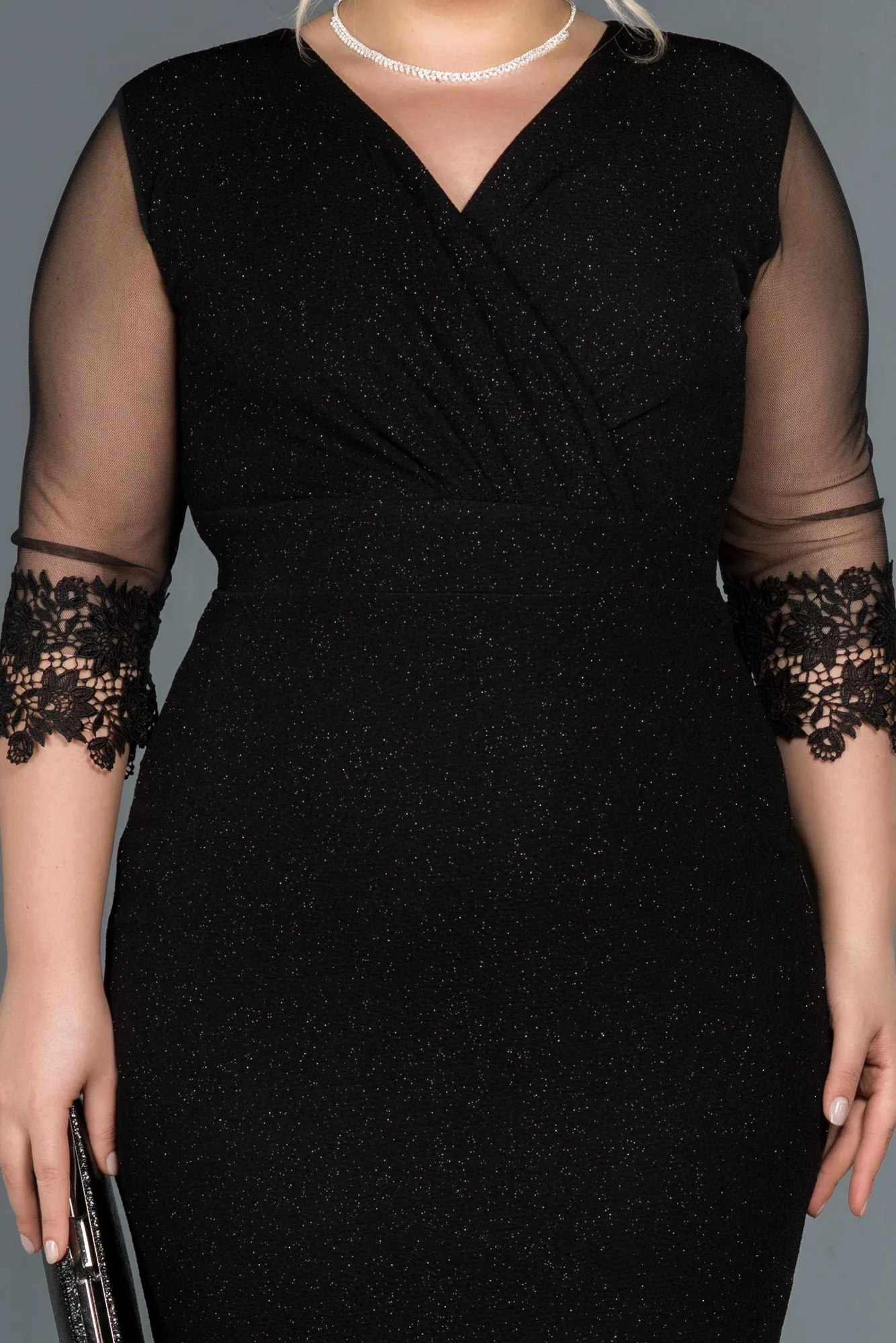 Black-Midi Plus Size Evening Dress ABK1653