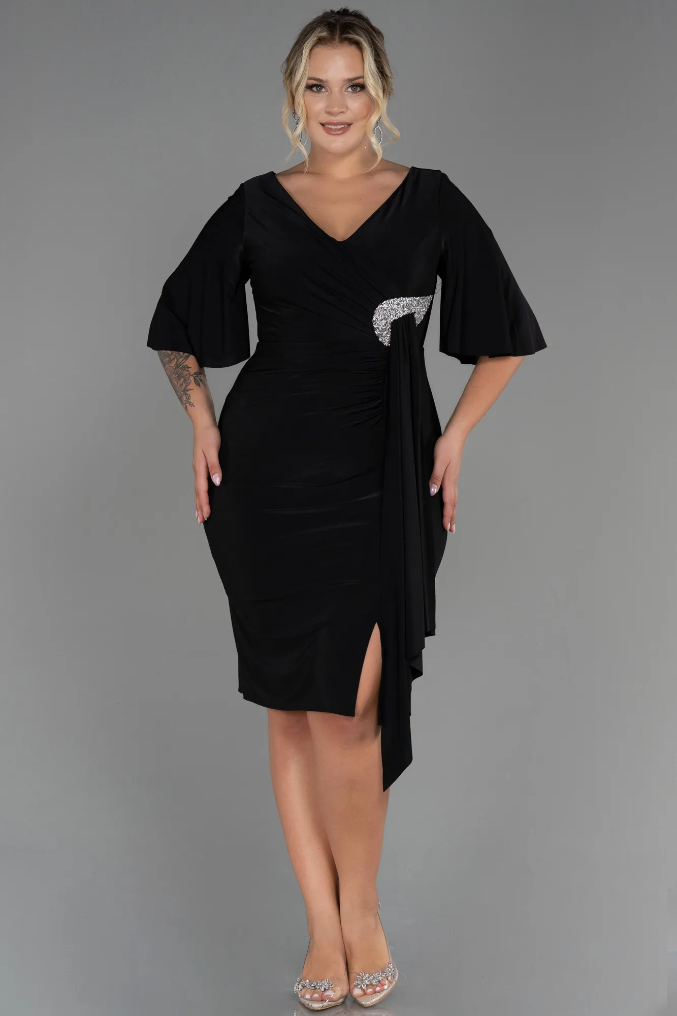 Black-Midi Plus Size Evening Dress ABK1801