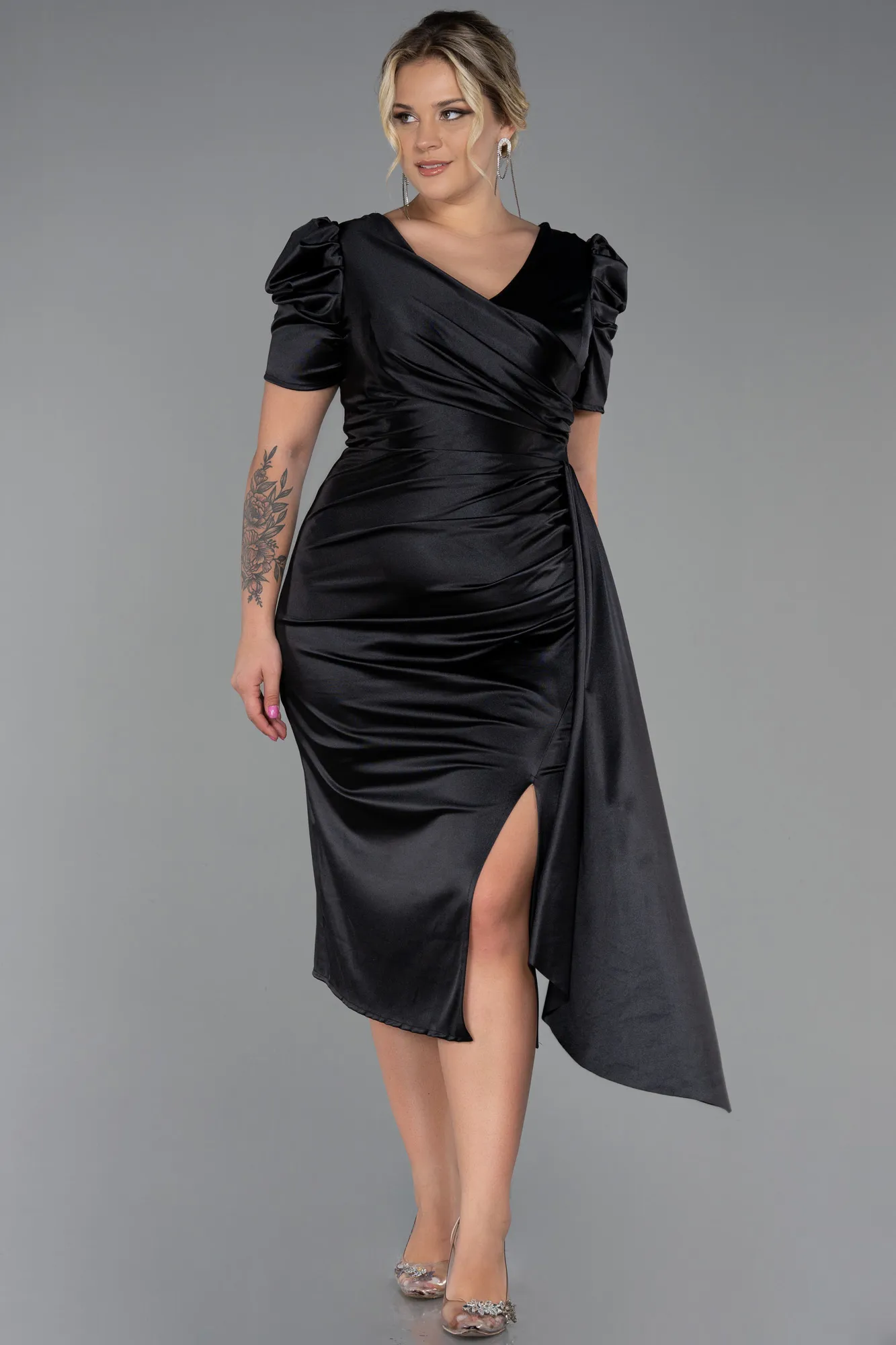 Black-Midi Plus Size Evening Dress ABK1812