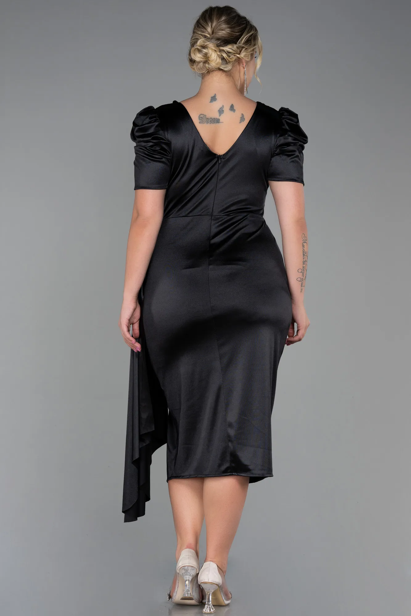 Black-Midi Plus Size Evening Dress ABK1812