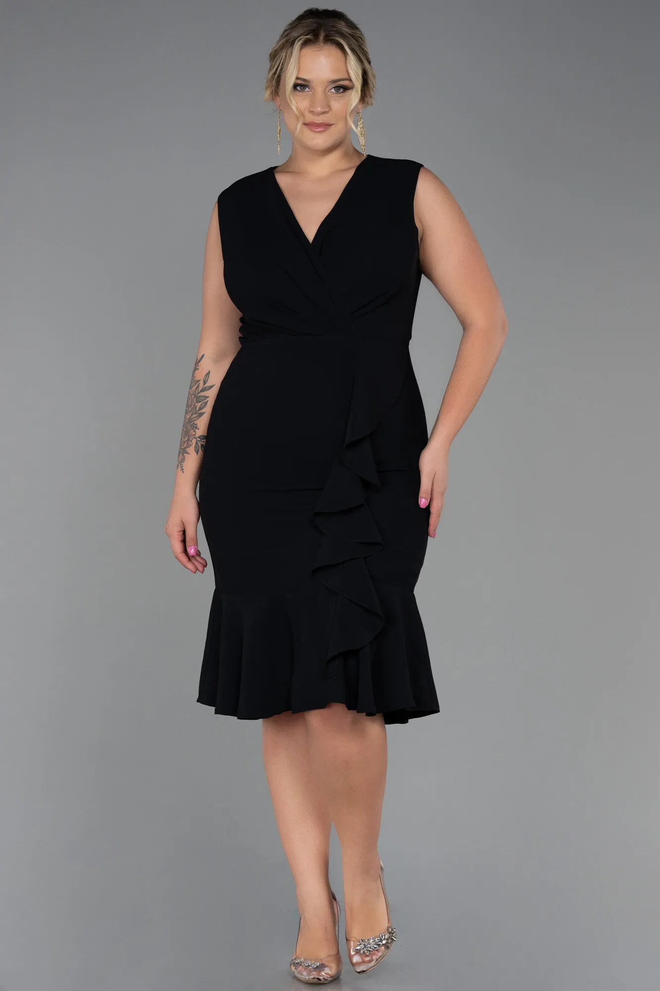 Black-Midi Plus Size Evening Dress ABK1813