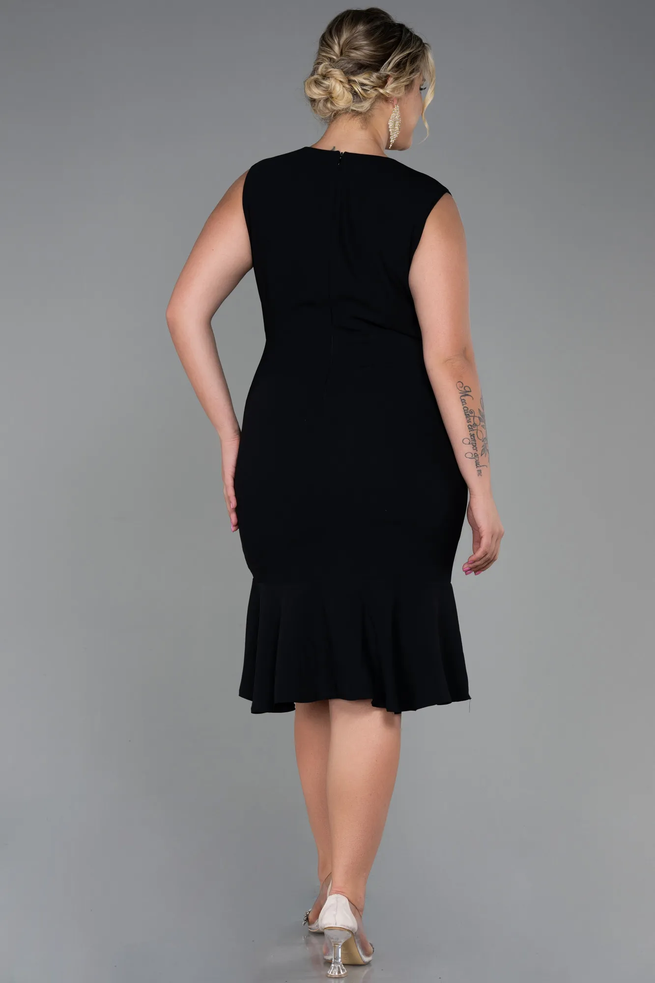 Black-Midi Plus Size Evening Dress ABK1813