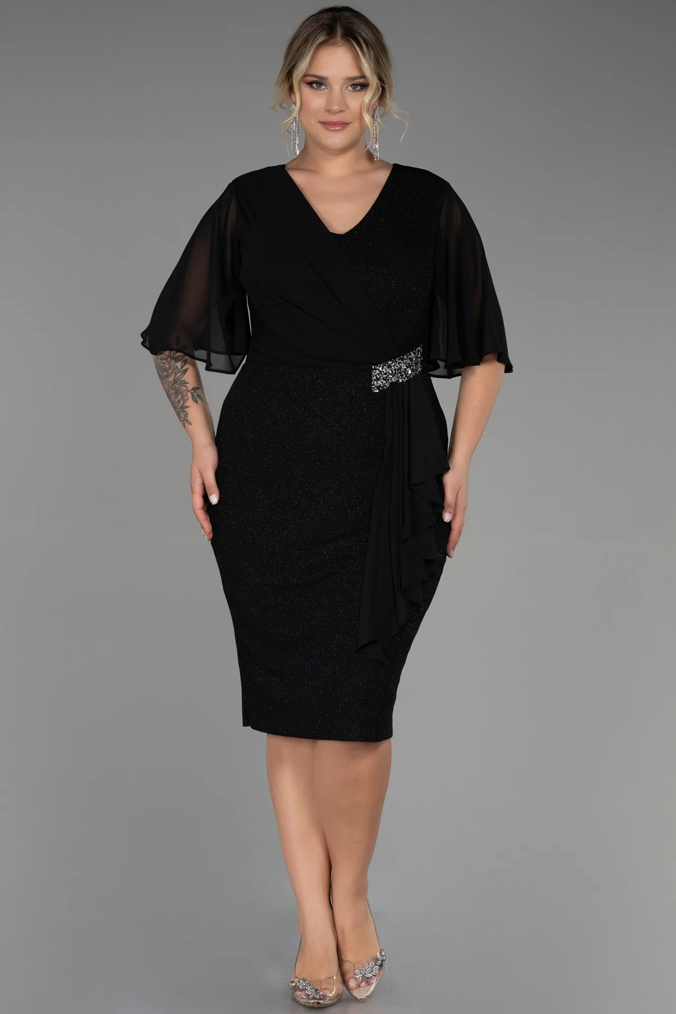 Black-Midi Plus Size Evening Dress ABK1826