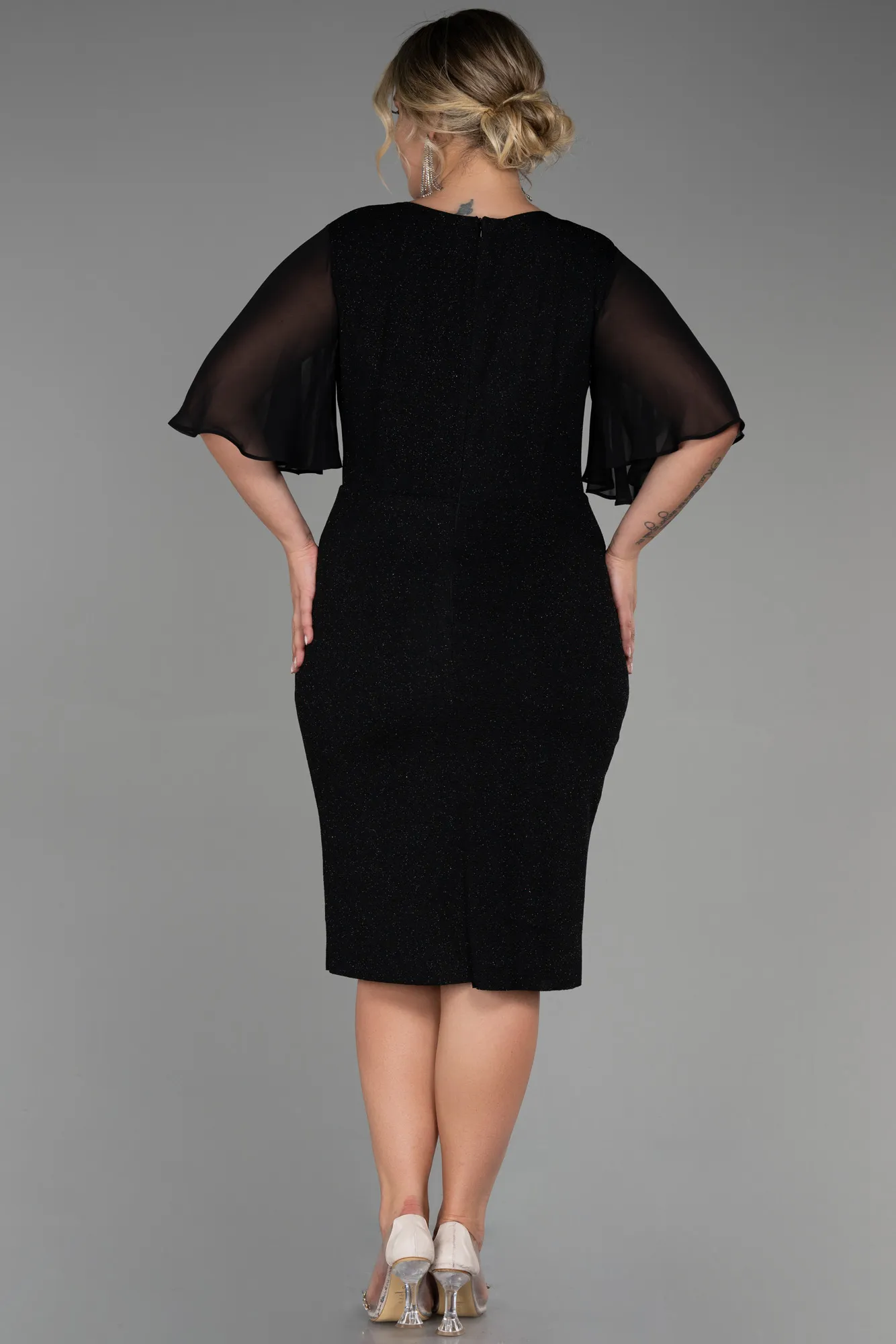 Black-Midi Plus Size Evening Dress ABK1826