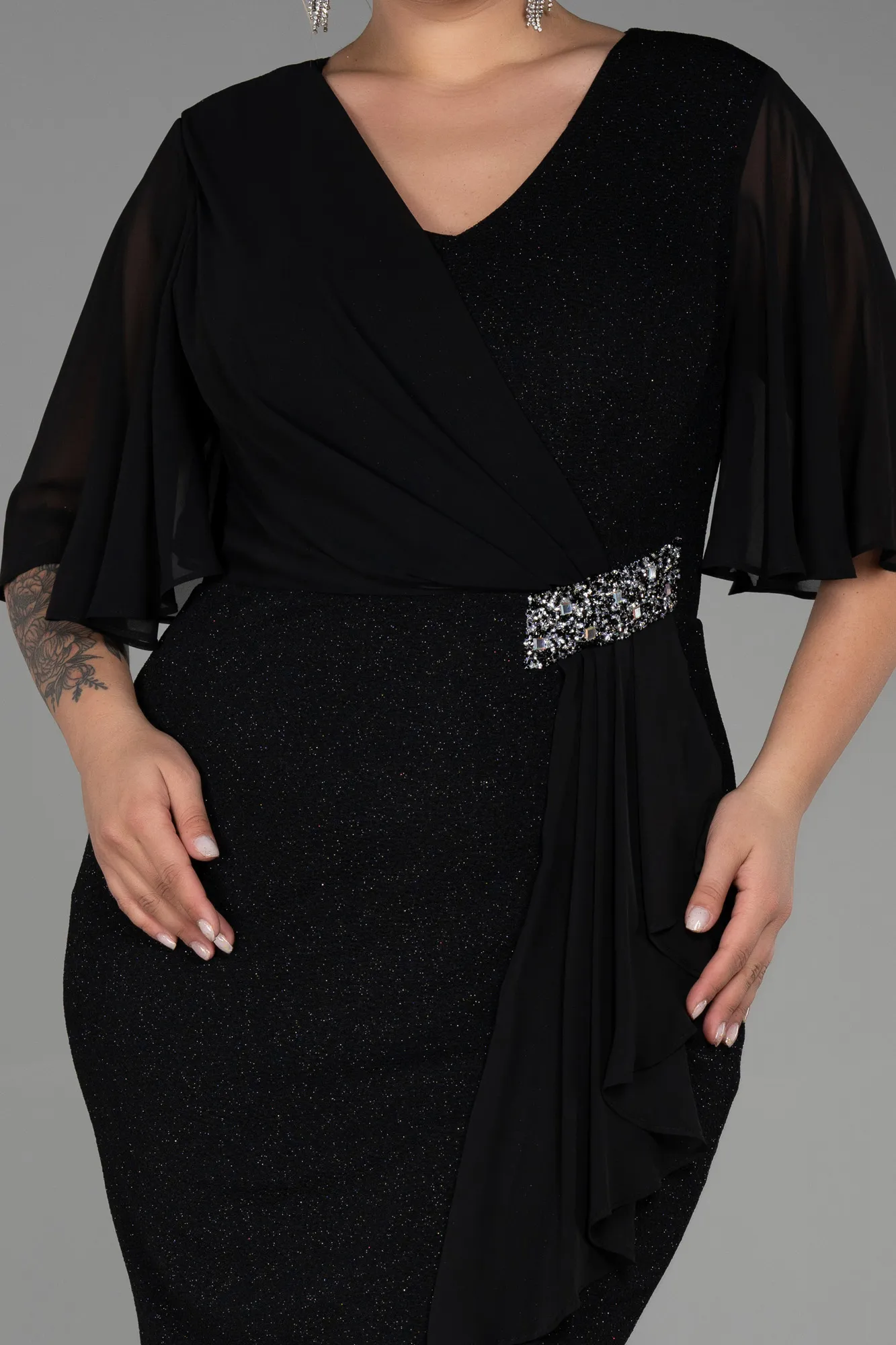 Black-Midi Plus Size Evening Dress ABK1826