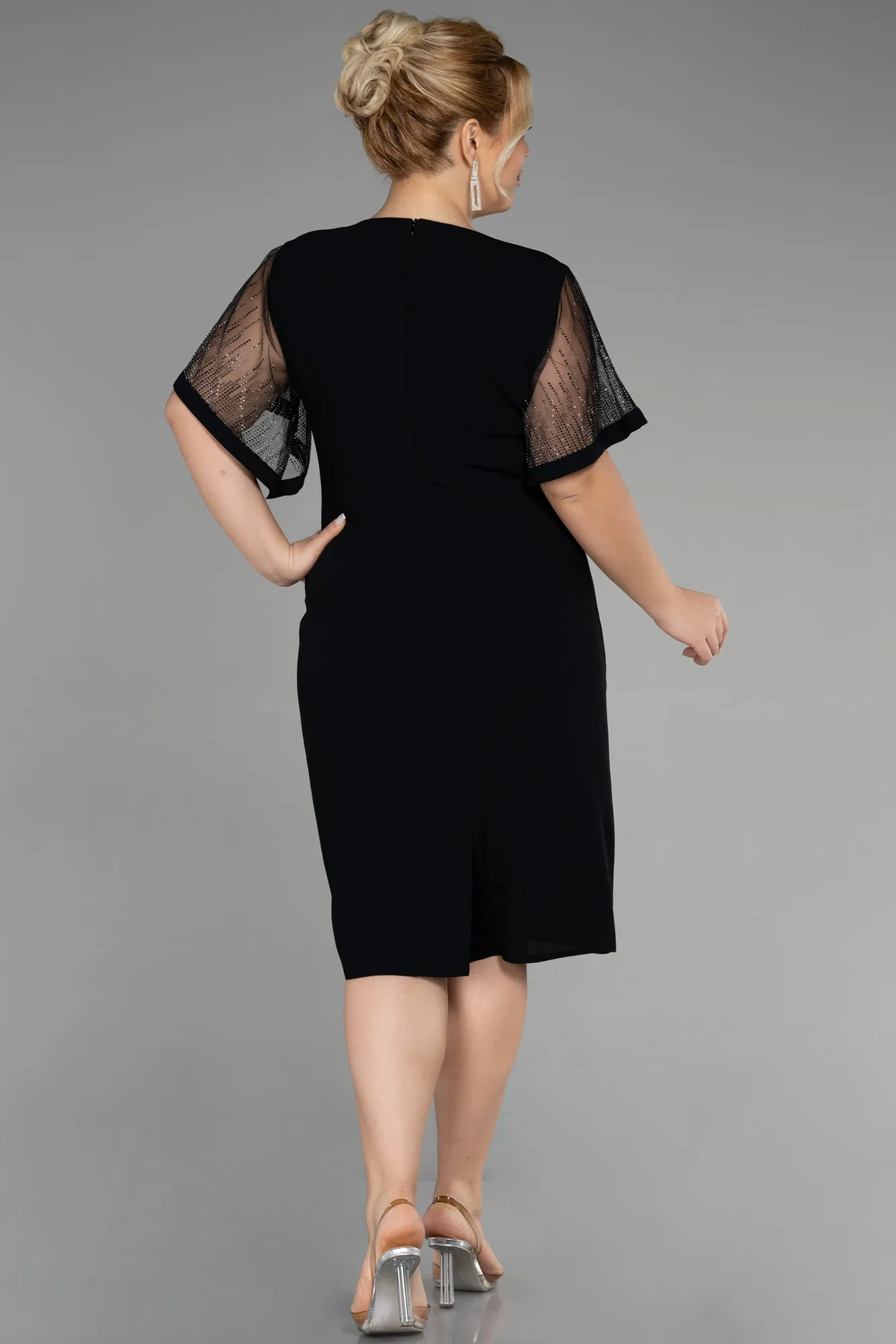 Black-Midi Plus Size Evening Dress ABK1908