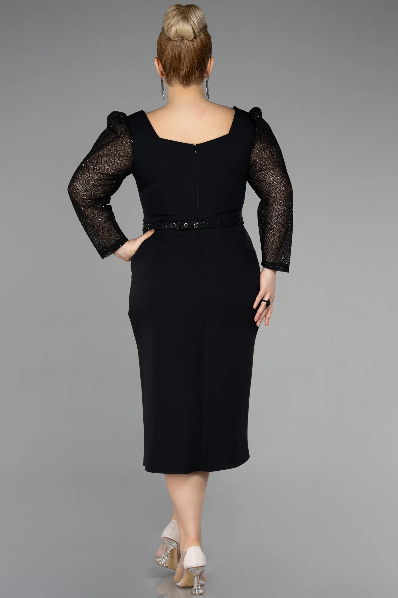 Black-Midi Plus Size Evening Dress ABK1930