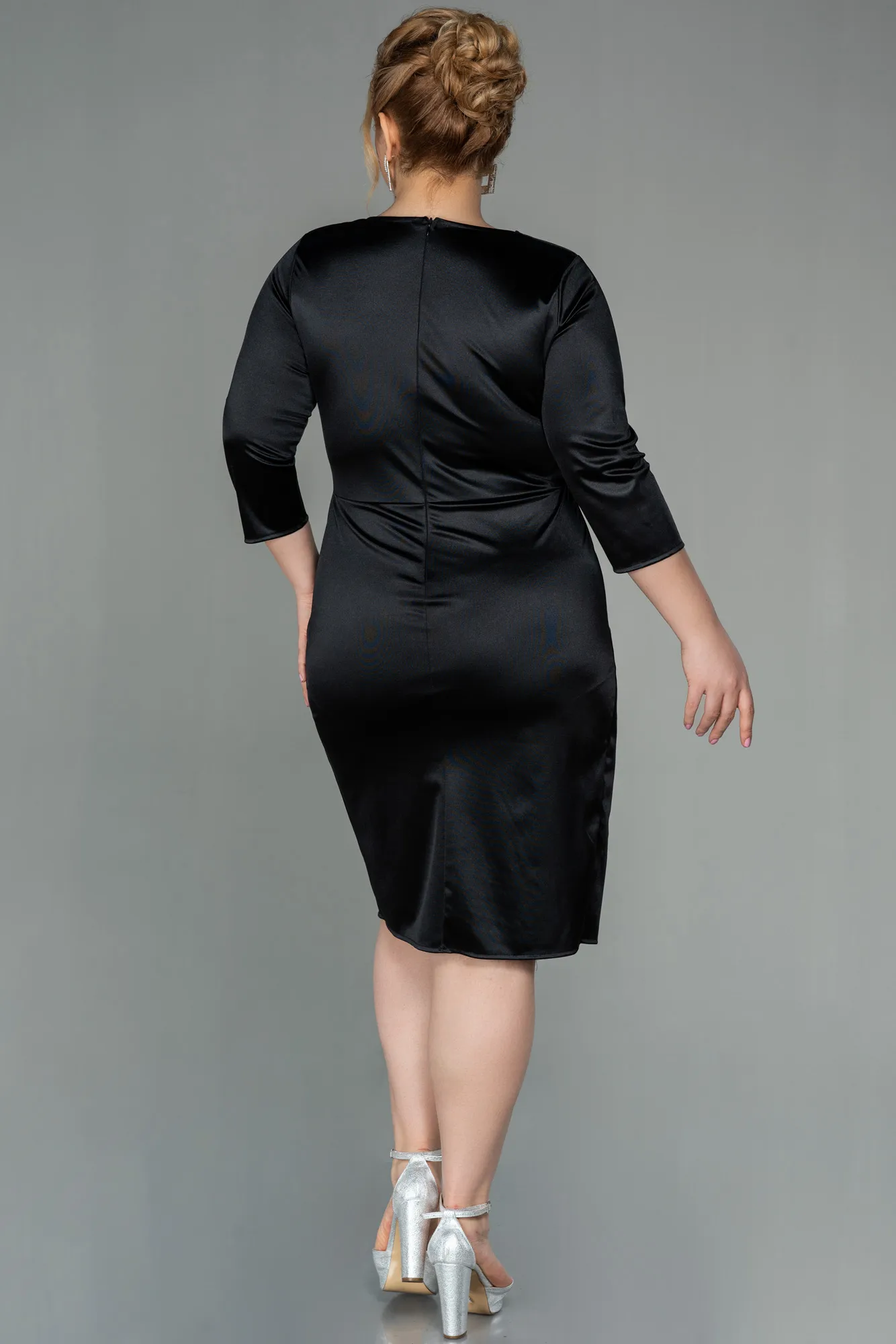 Black-Midi Satin Evening Dress ABK1592