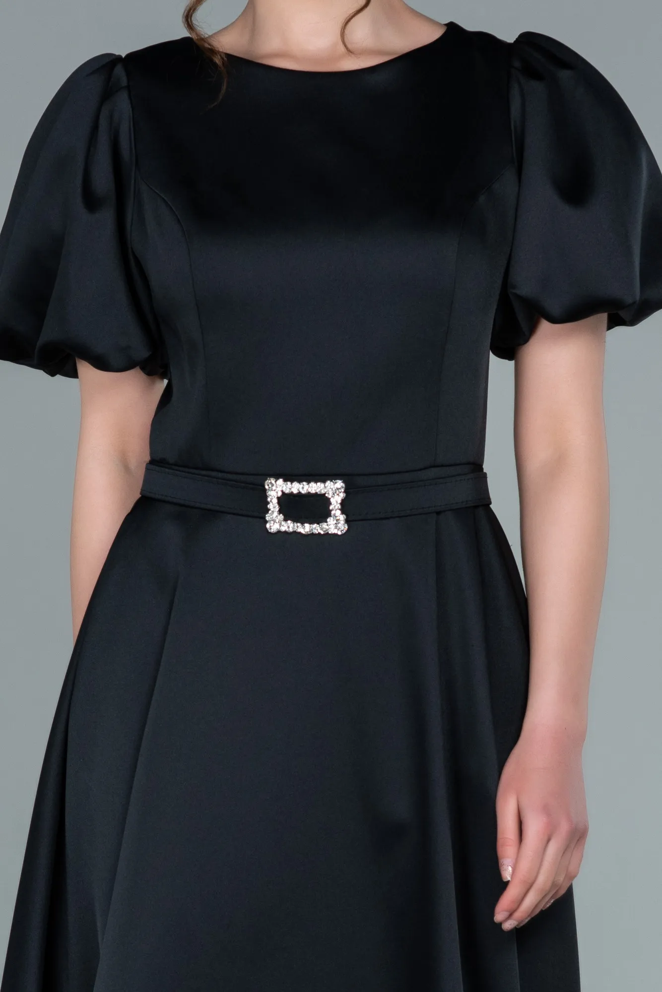 Black-Midi Satin Invitation Dress ABK1263