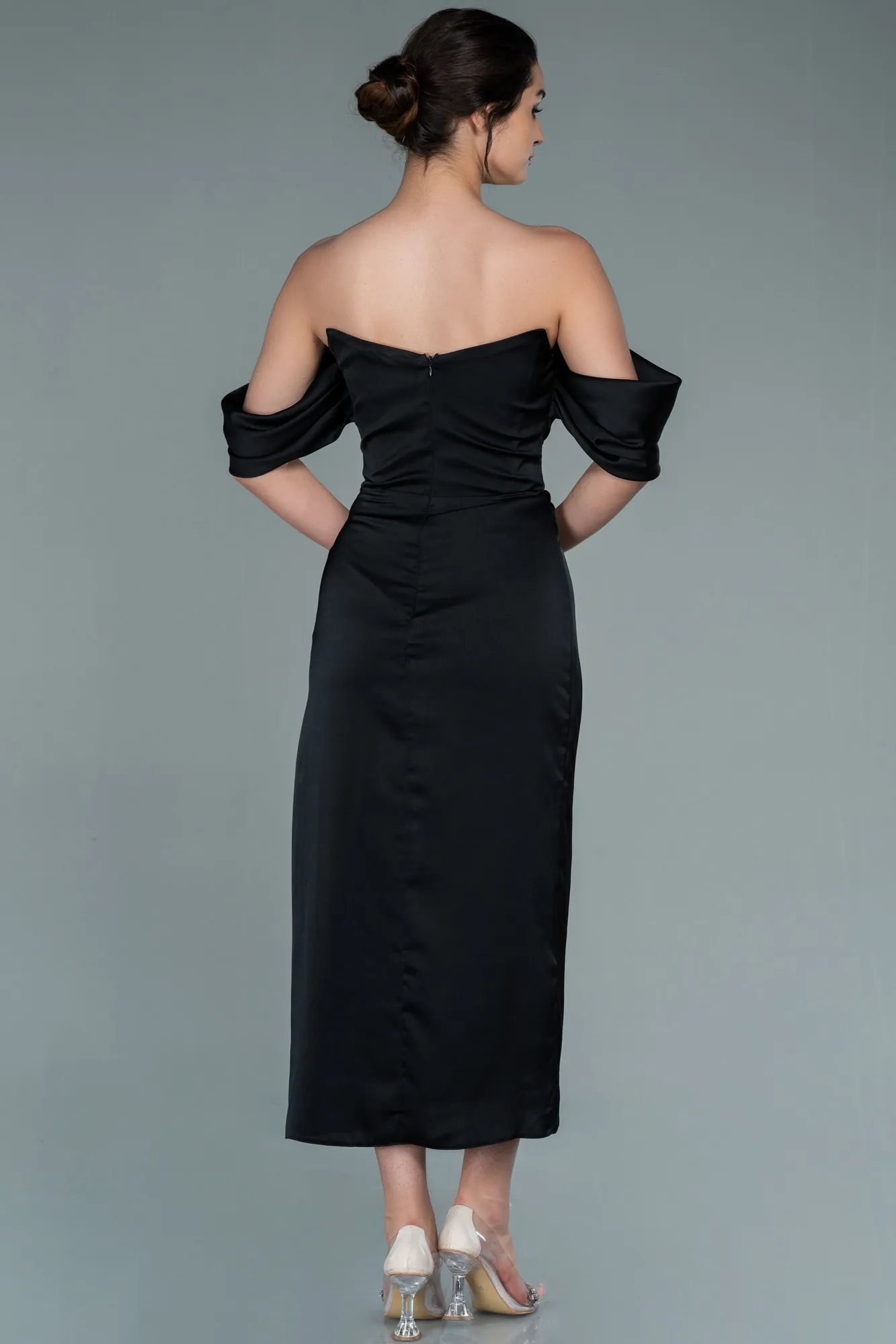 Black-Midi Satin Invitation Dress ABK1404