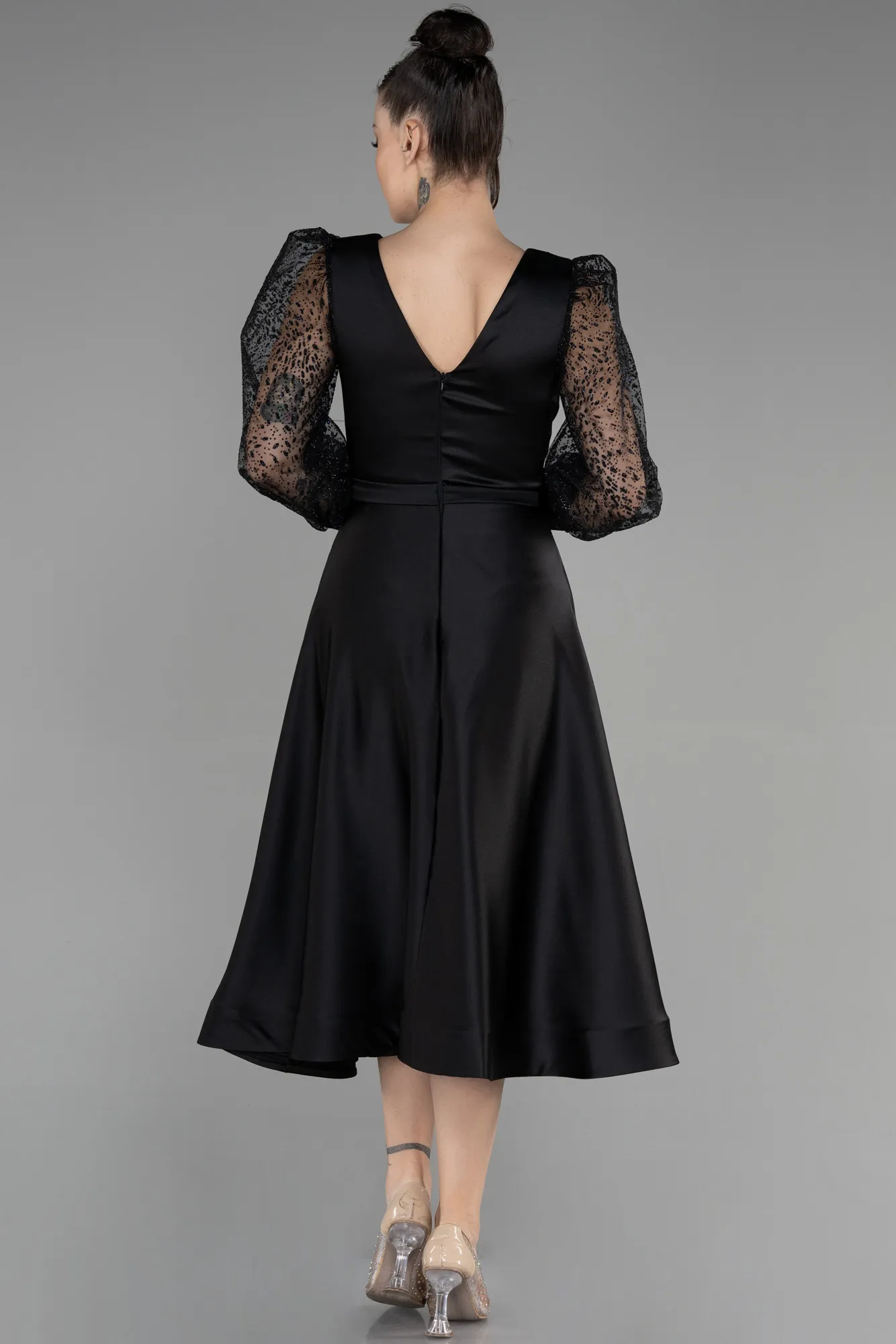 Black-Midi Satin Invitation Dress ABK1887