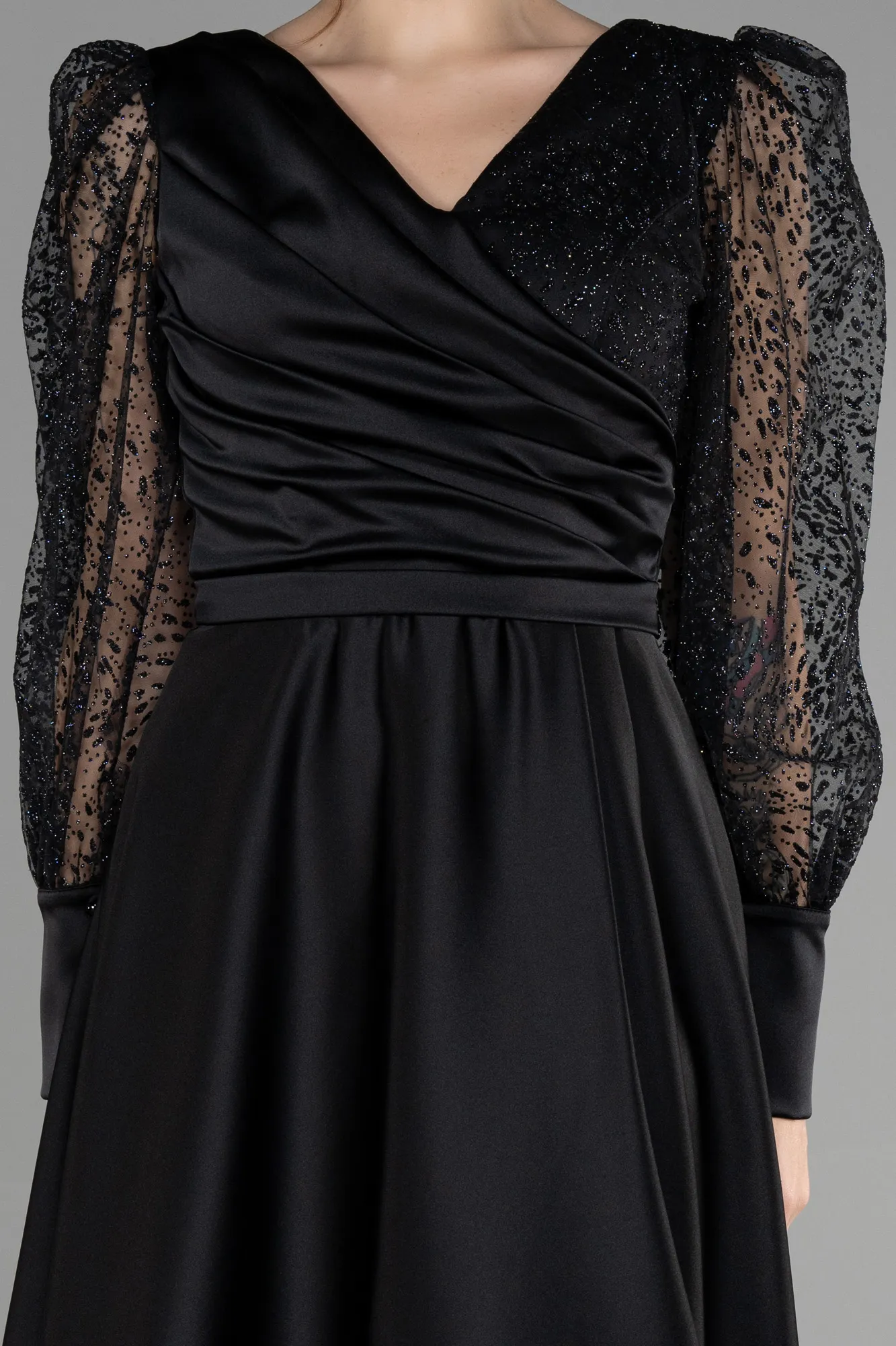 Black-Midi Satin Invitation Dress ABK1887