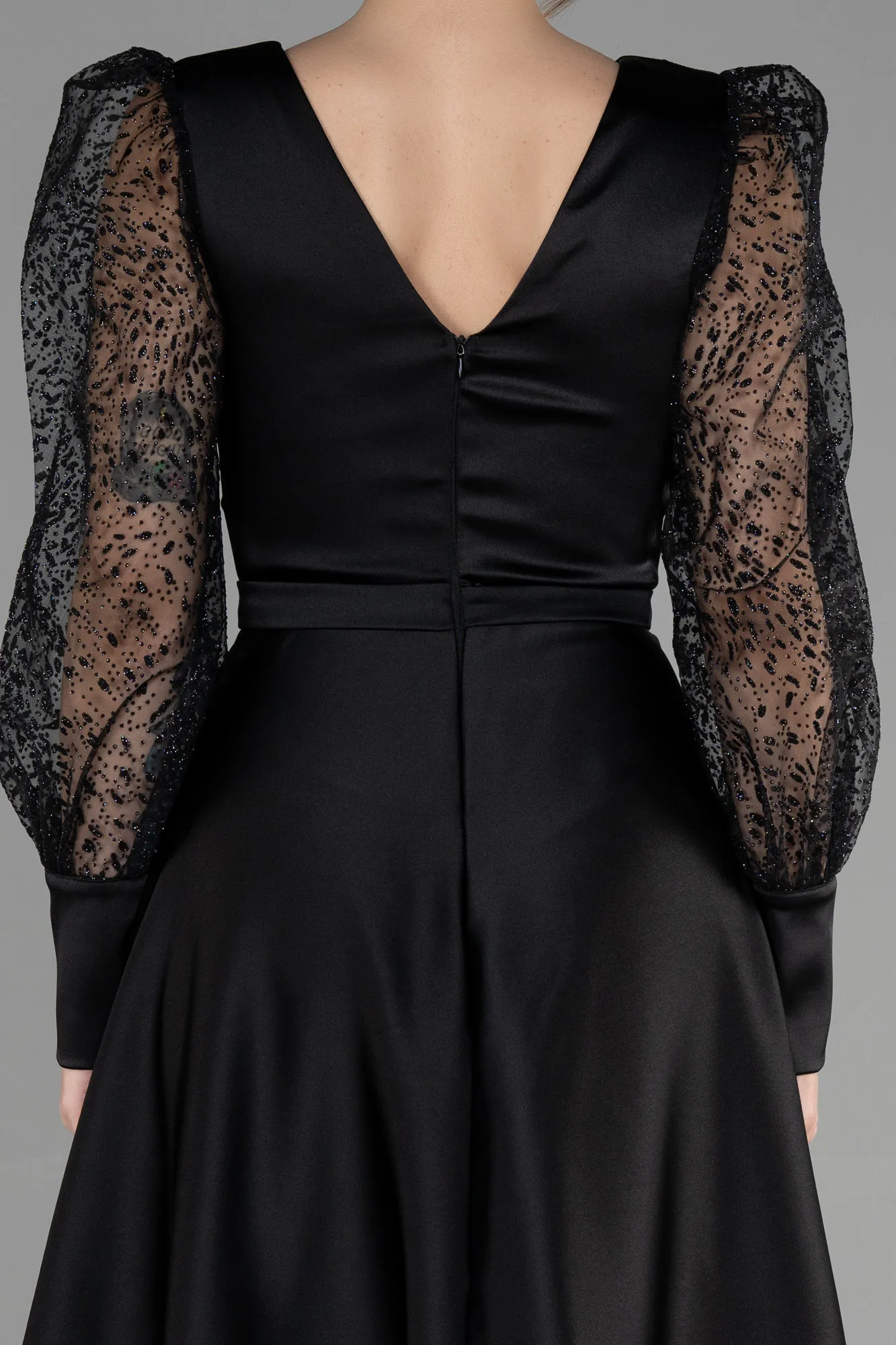 Black-Midi Satin Invitation Dress ABK1887