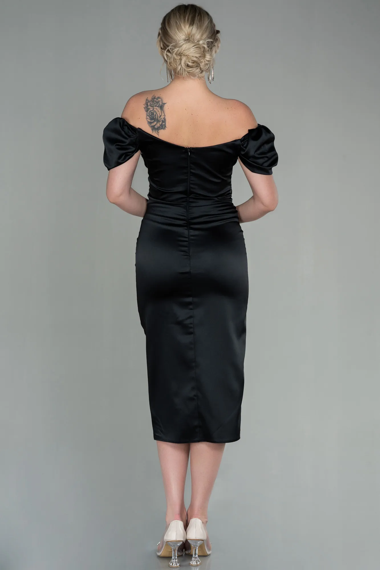 Black-Midi Satin Night Dress ABK1601