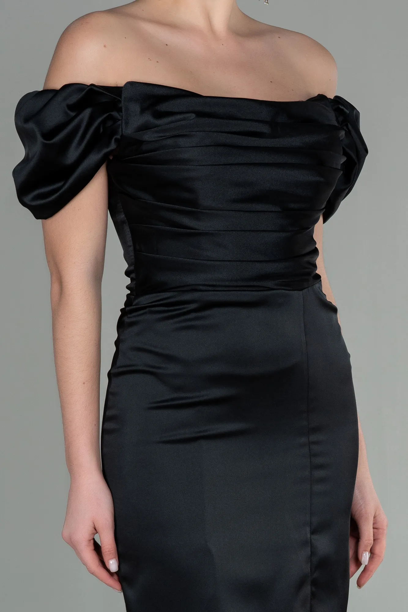 Black-Midi Satin Night Dress ABK1601
