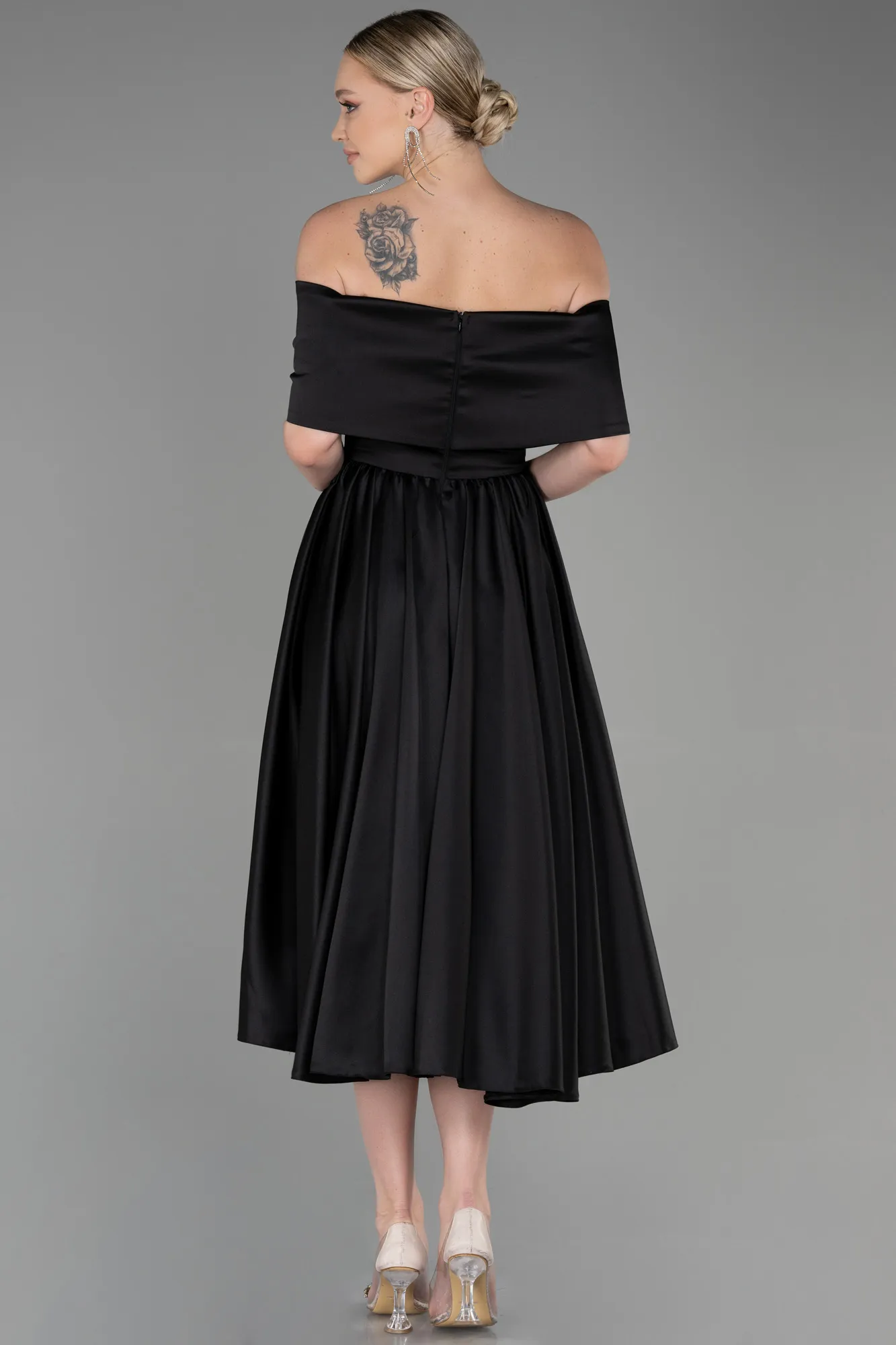 Black-Midi Satin Night Dress ABK1846