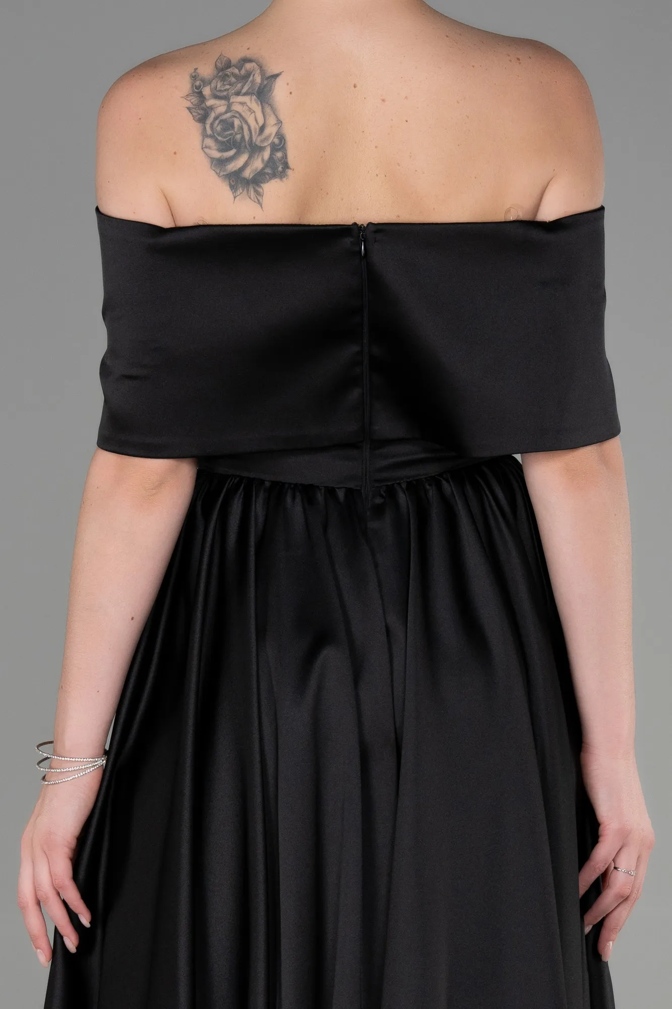 Black-Midi Satin Night Dress ABK1846