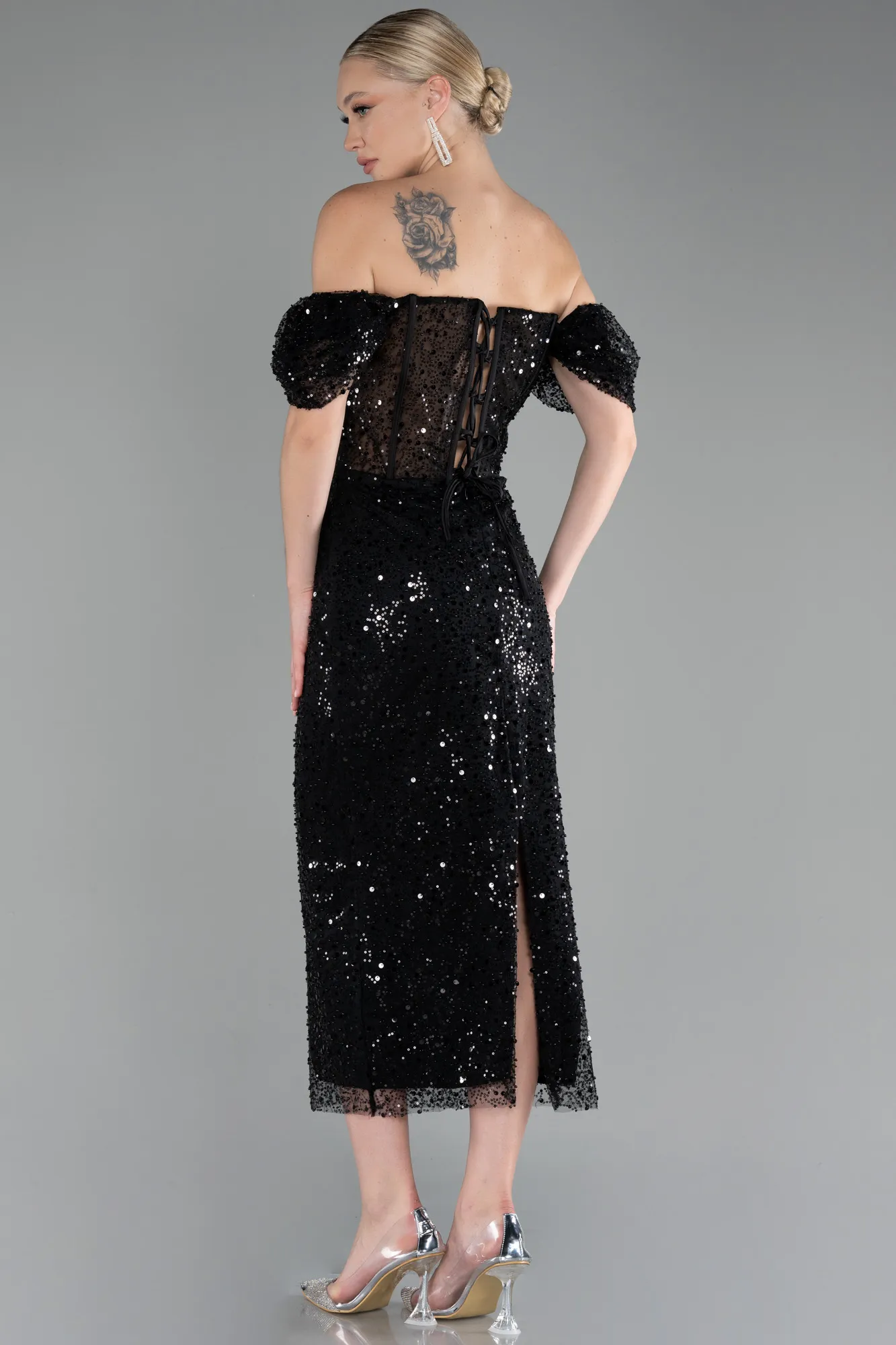 Black-Midi Scaly Cocktail Dress ABK2130