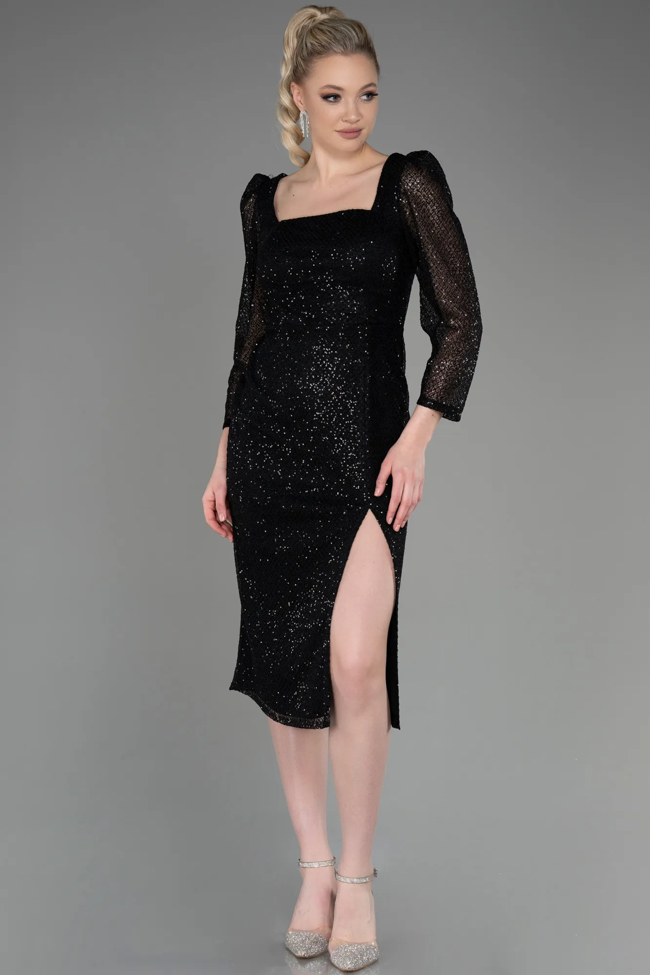 Black-Midi Scaly Night Dress ABK1936
