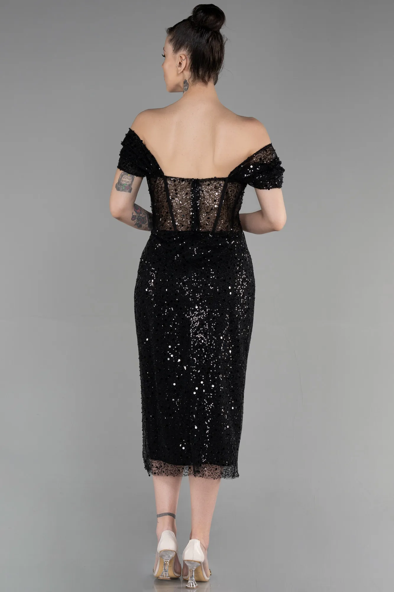 Black-Midi Scaly Party Dress ABK1939