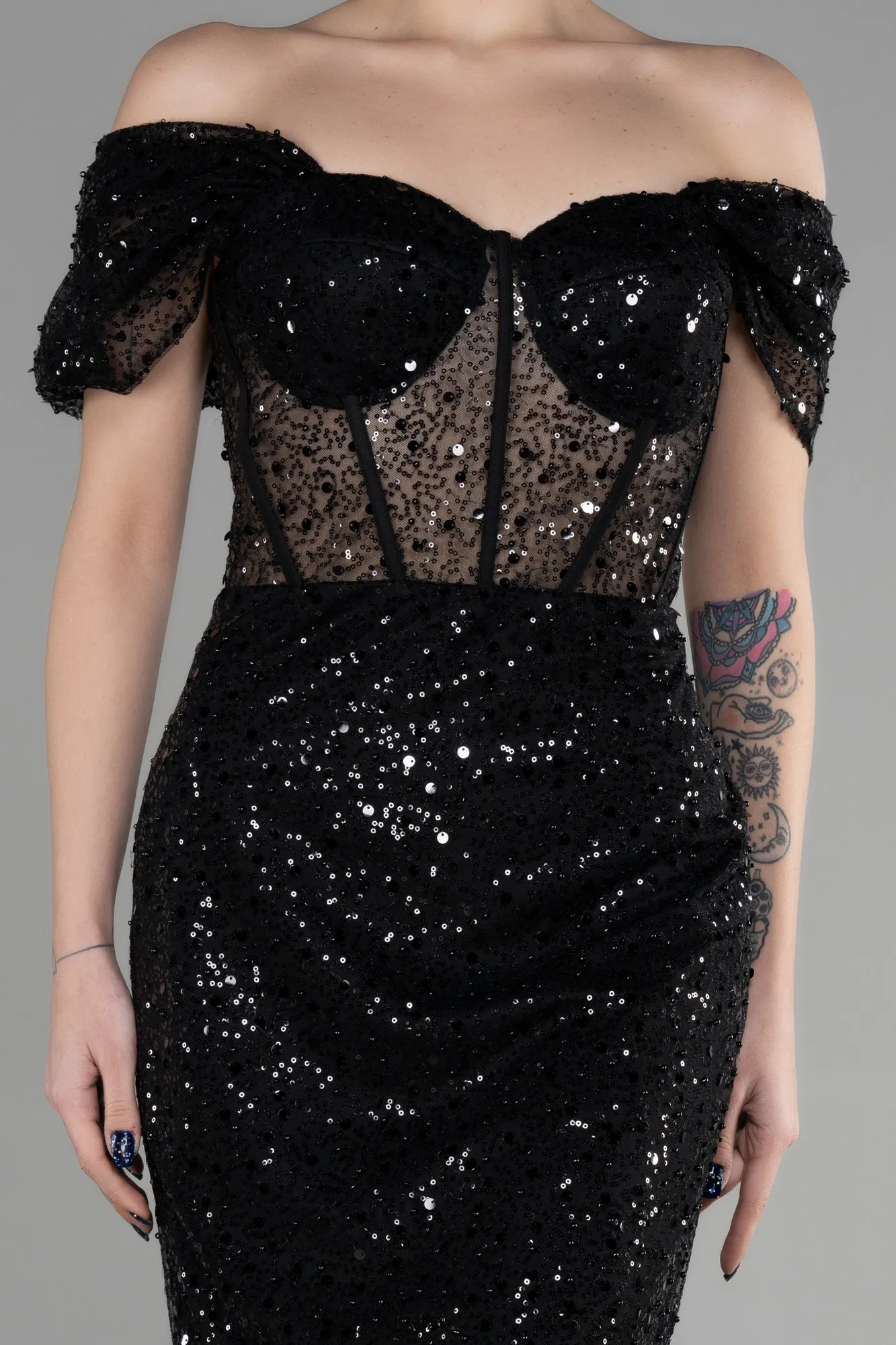 Black-Midi Scaly Party Dress ABK1939