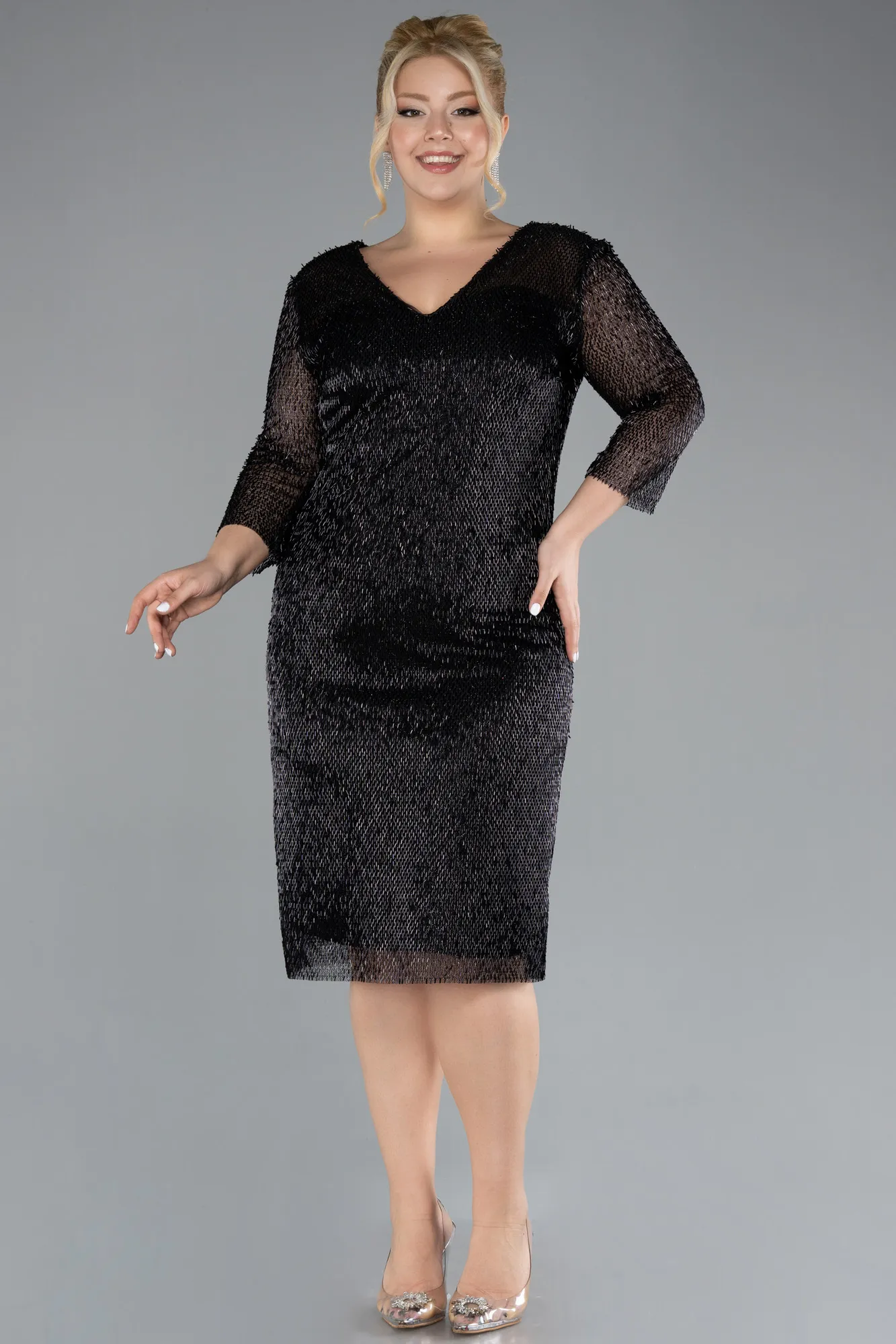 Black-Midi Scaly Plus Size Cocktail Dress ABK2171