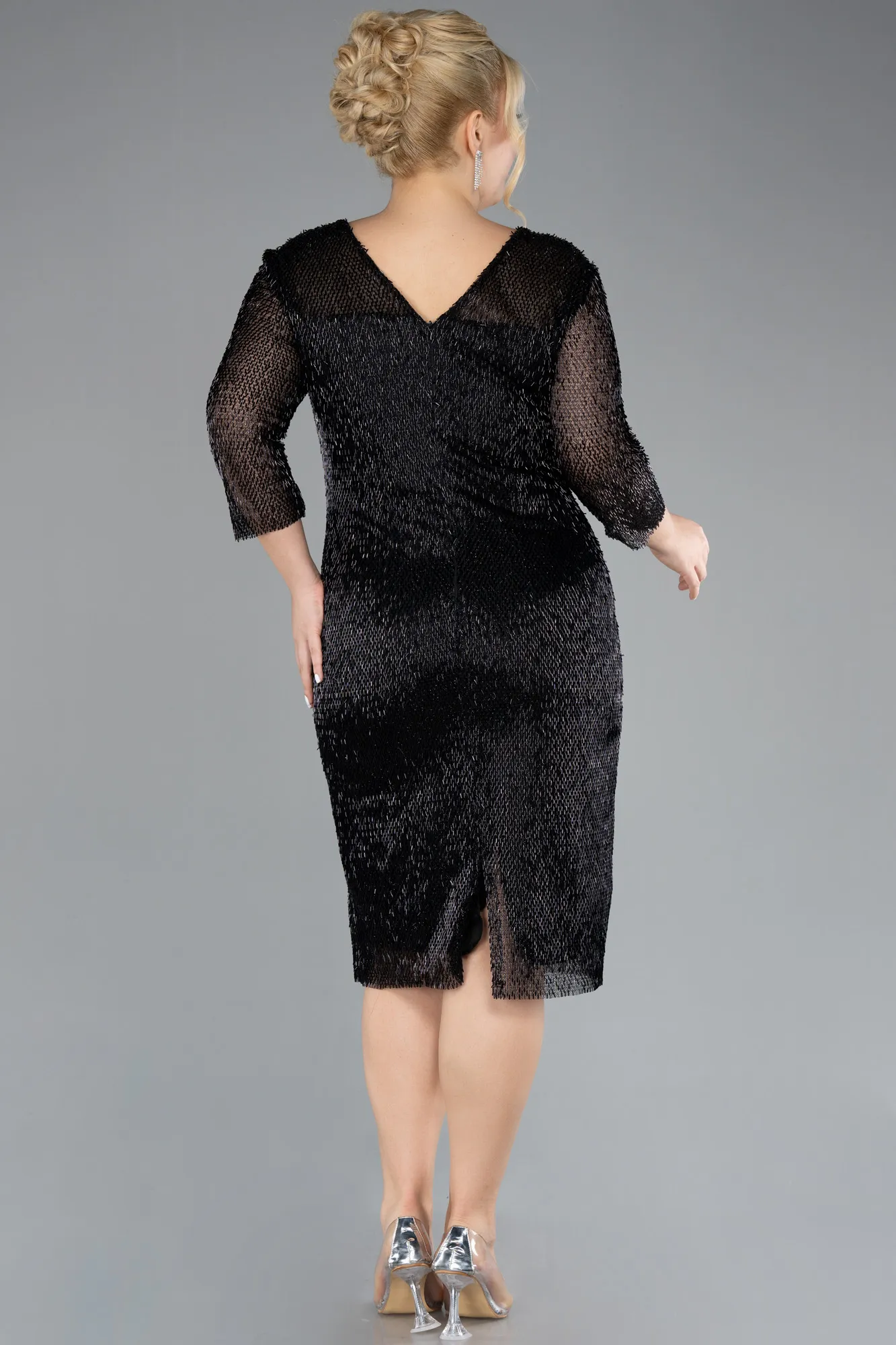 Black-Midi Scaly Plus Size Cocktail Dress ABK2171