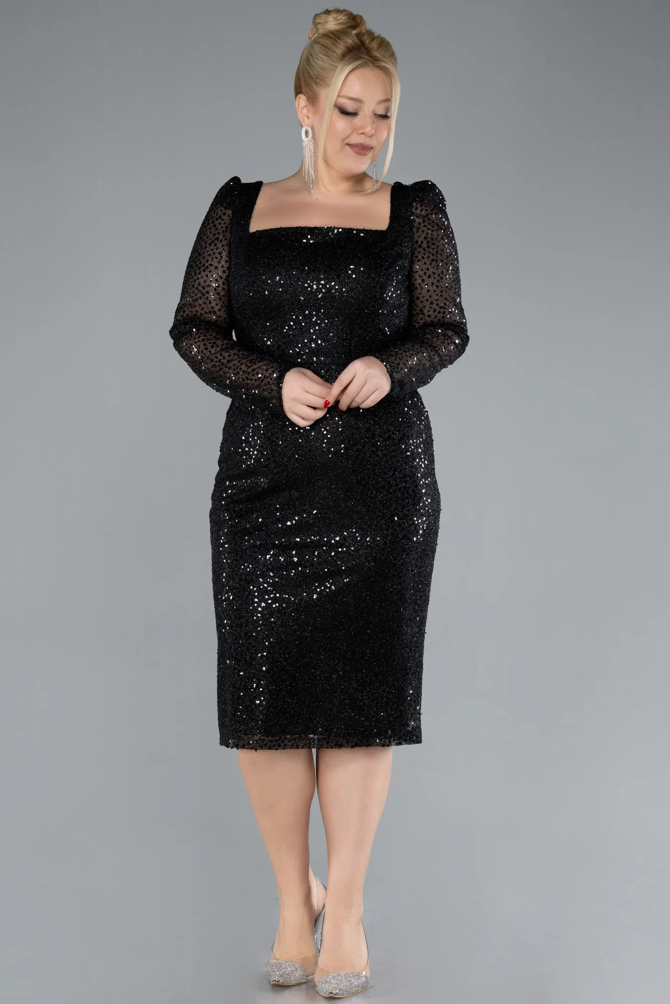 Black-Midi Scaly Plus Size Cocktail Dress ABK2222