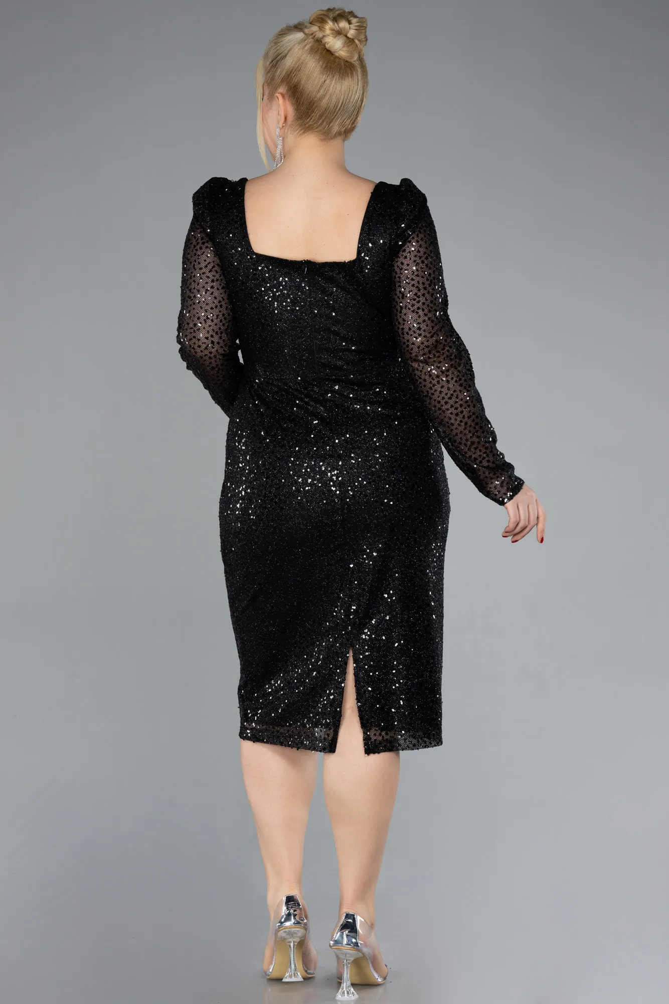 Black-Midi Scaly Plus Size Cocktail Dress ABK2222