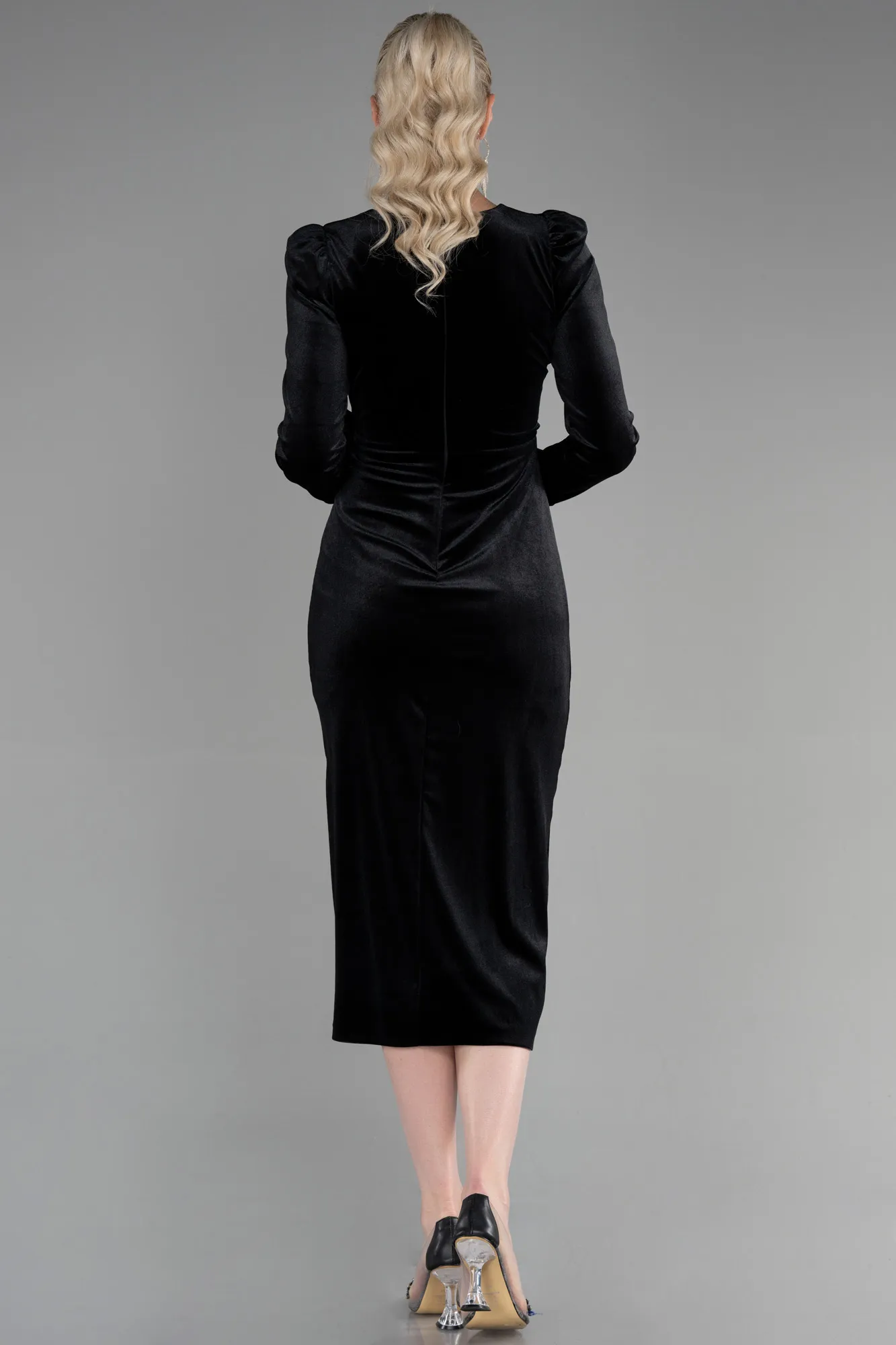 Black-Midi Velvet Invitation Dress ABK1896