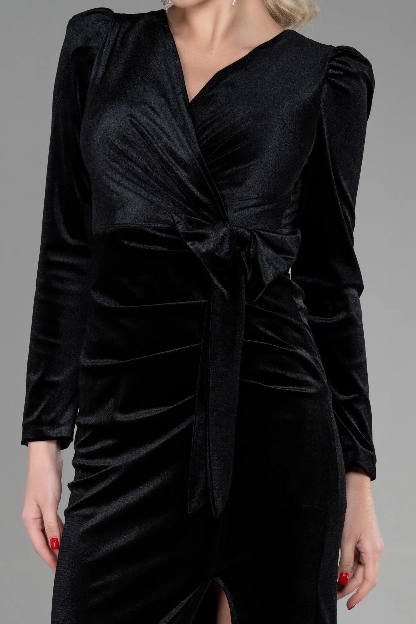 Black-Midi Velvet Invitation Dress ABK1896