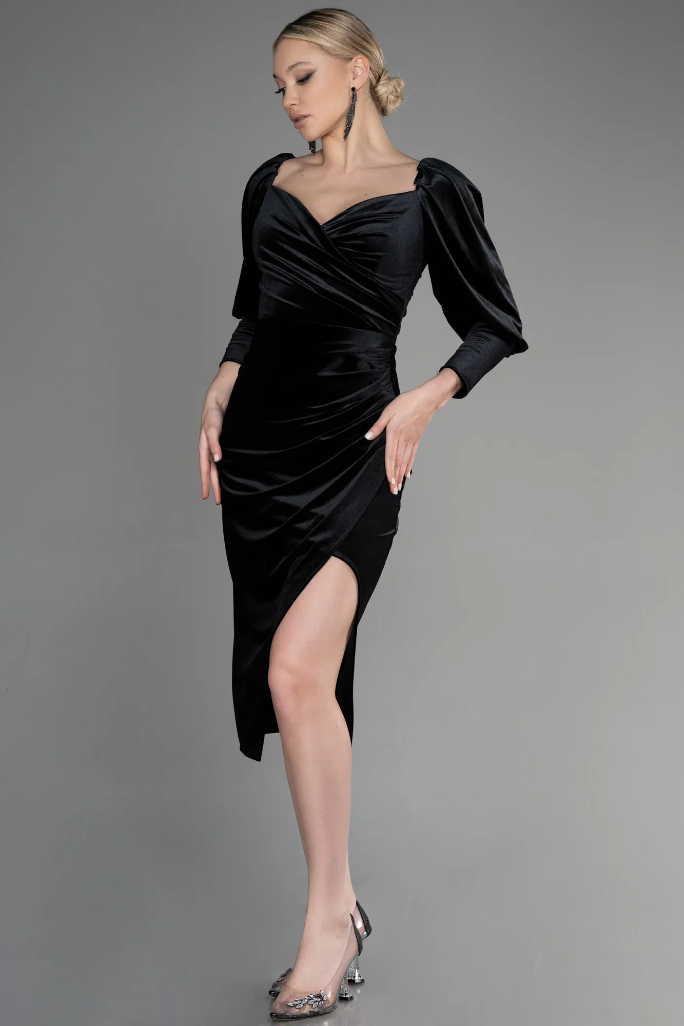 Black-Midi Velvet Invitation Dress ABK1921