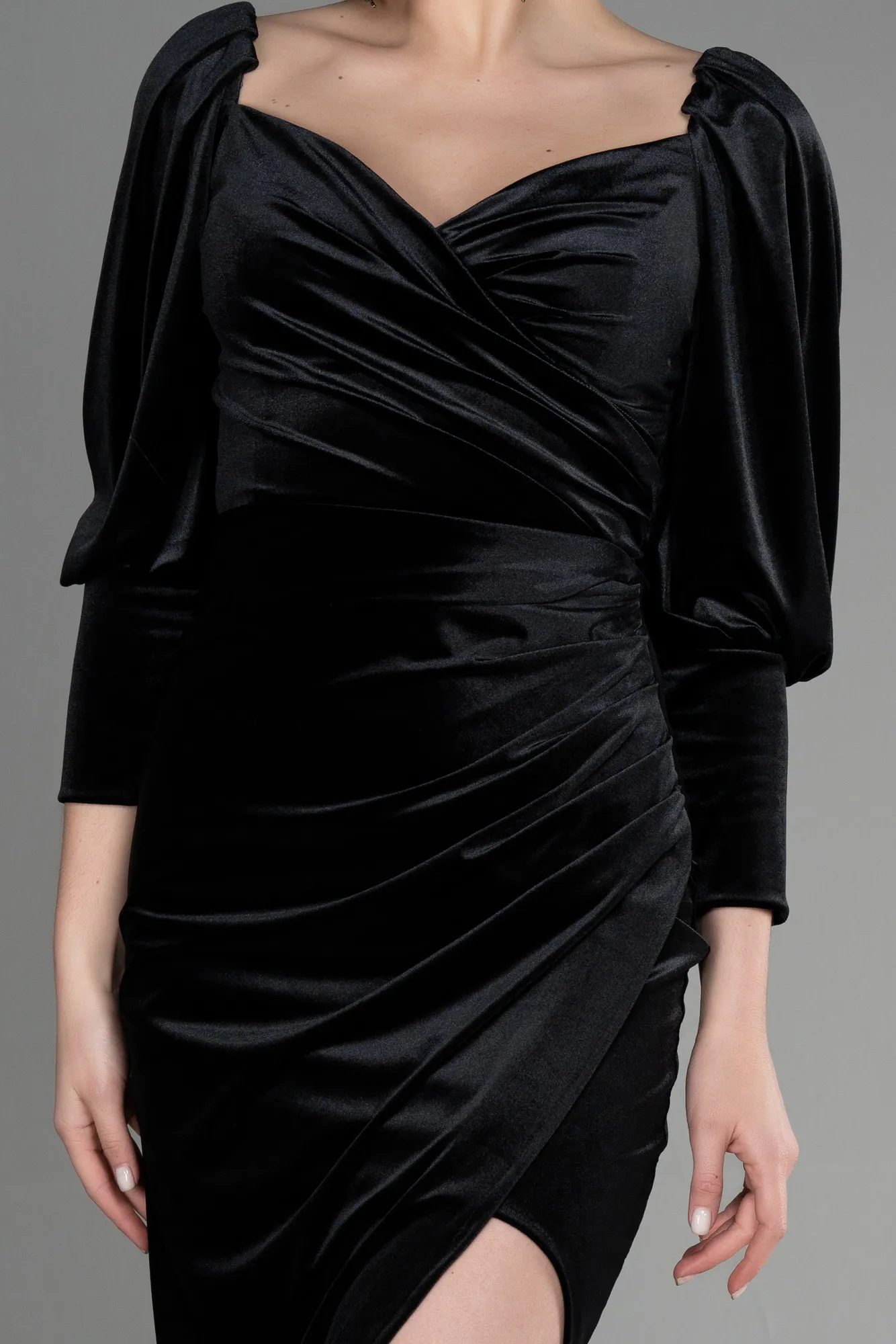 Black-Midi Velvet Invitation Dress ABK1921