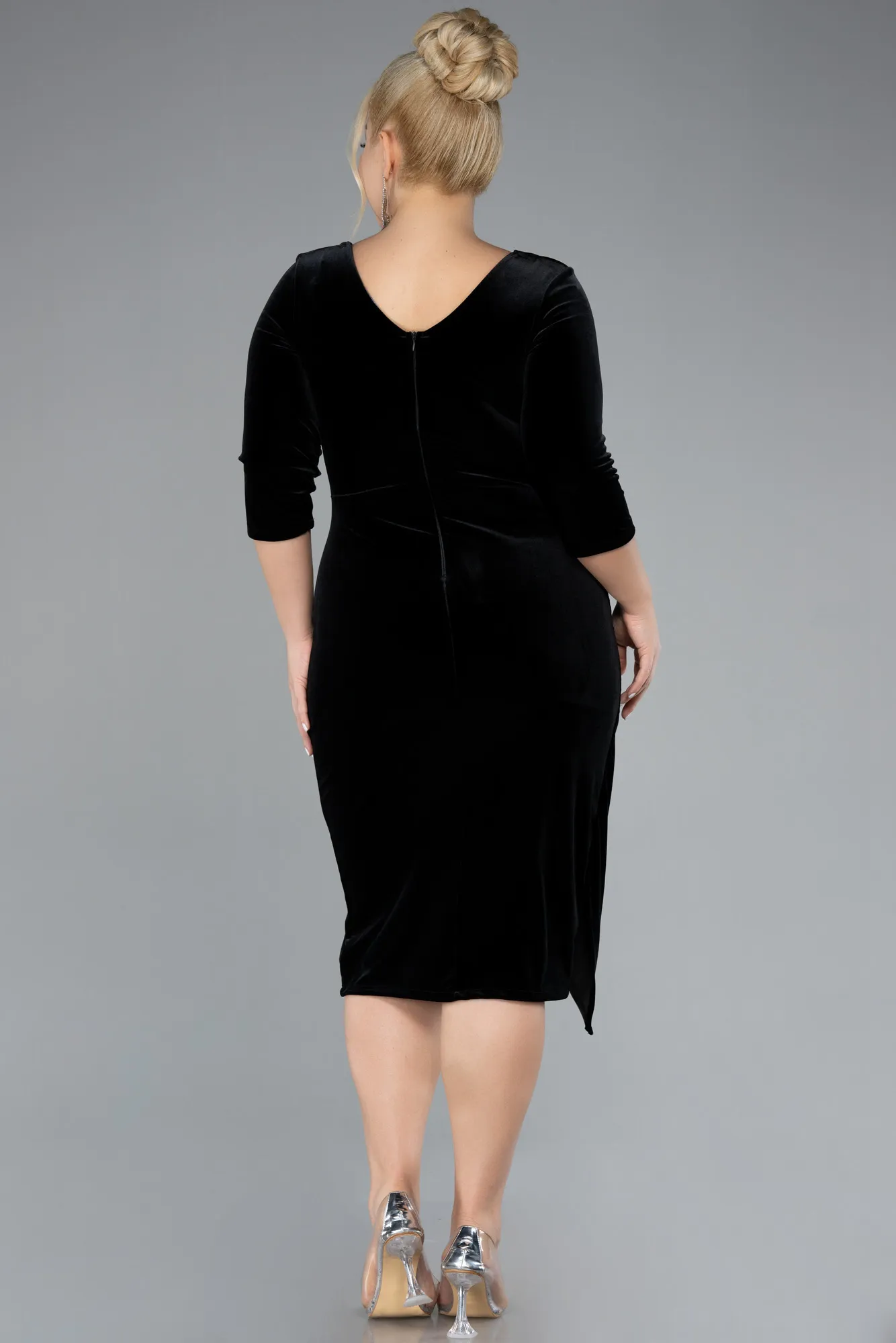 Black-Midi Velvet Plus Size Cocktail Dress ABK2156