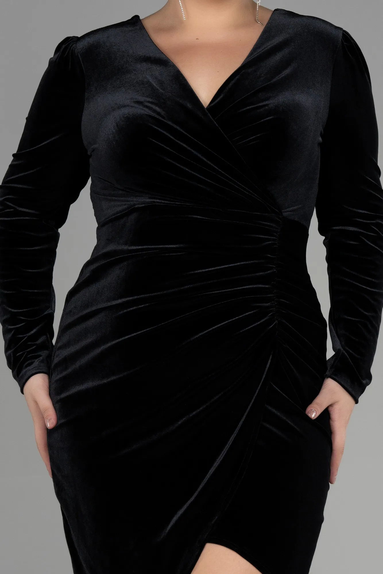 Black-Midi Velvet Velvet Oversized Evening Dress ABK1875