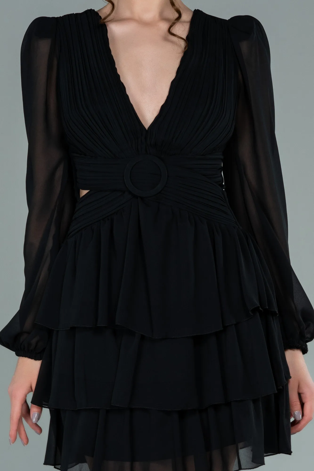 Black-Mini Chiffon Invitation Dress ABK1899