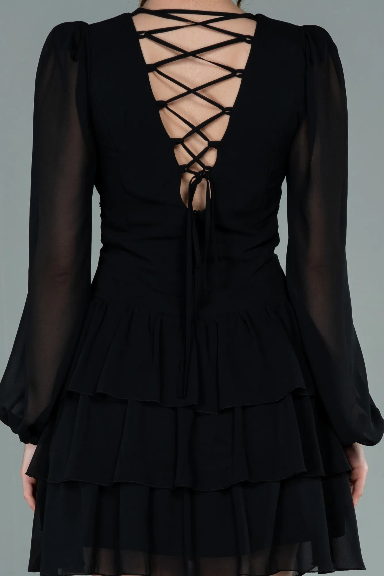 Black-Mini Chiffon Invitation Dress ABK1899
