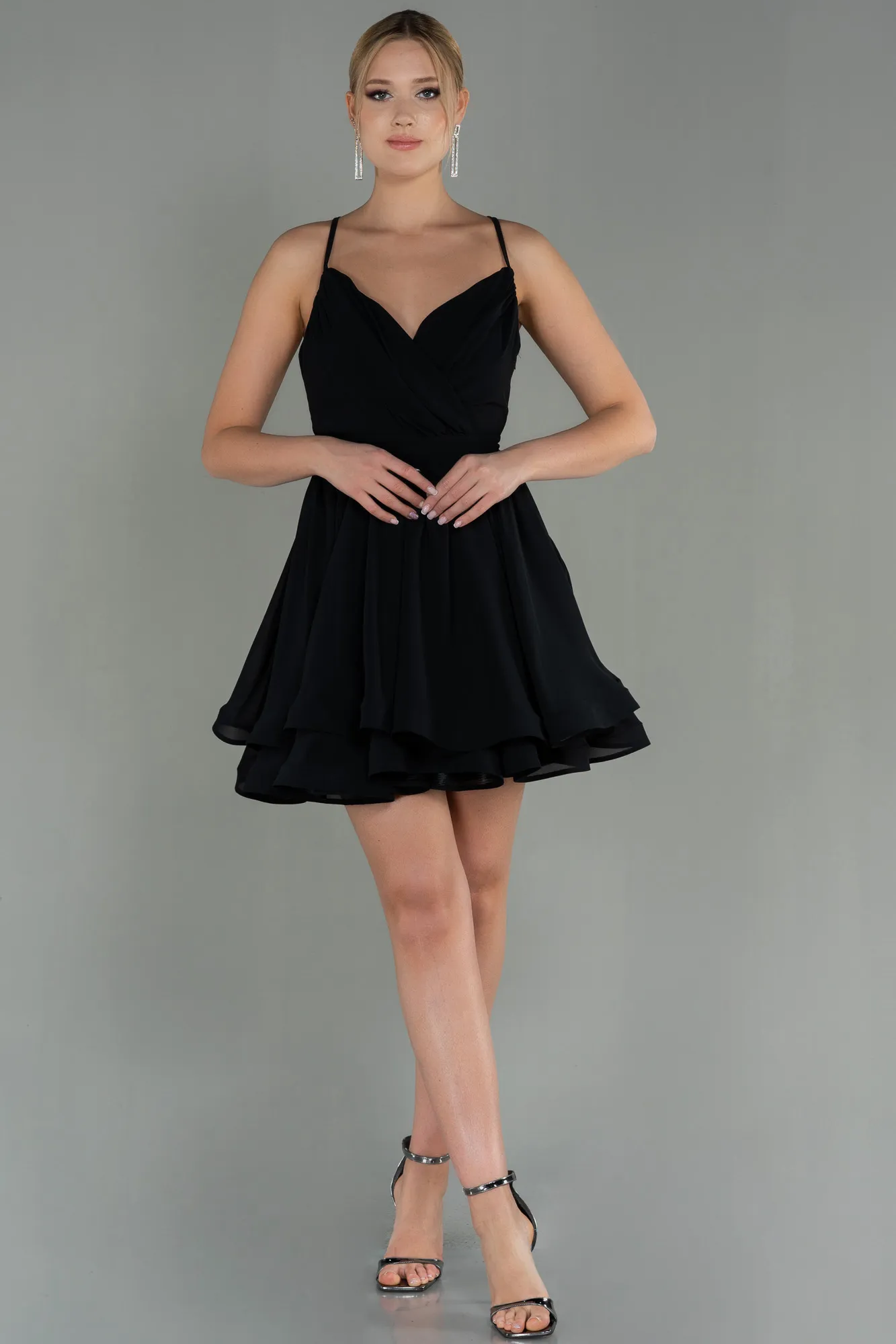Black-Mini Chiffon Night Dress ABK1695