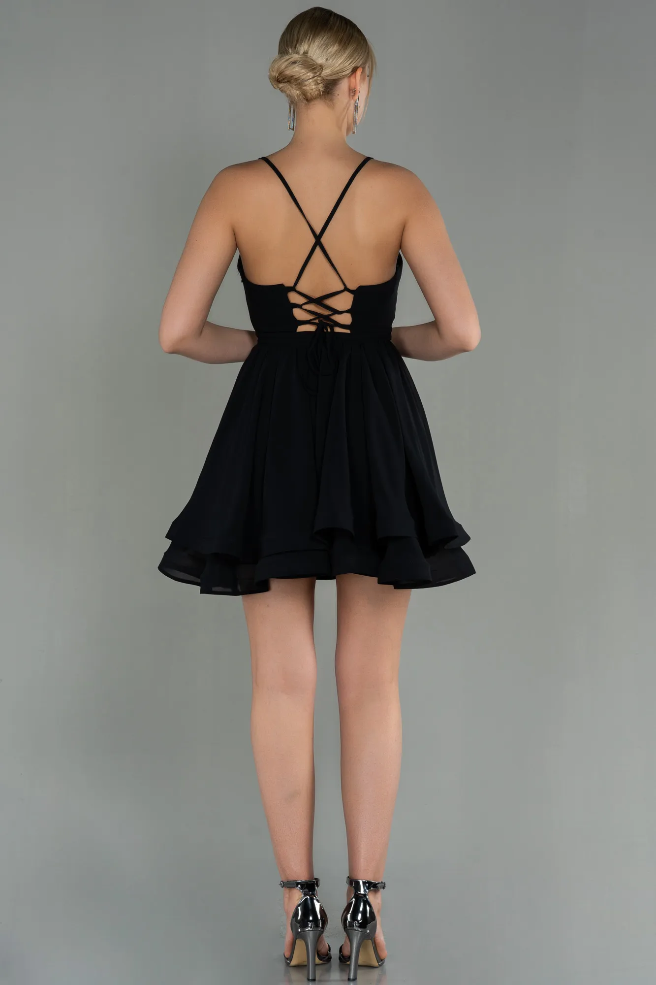 Black-Mini Chiffon Night Dress ABK1695