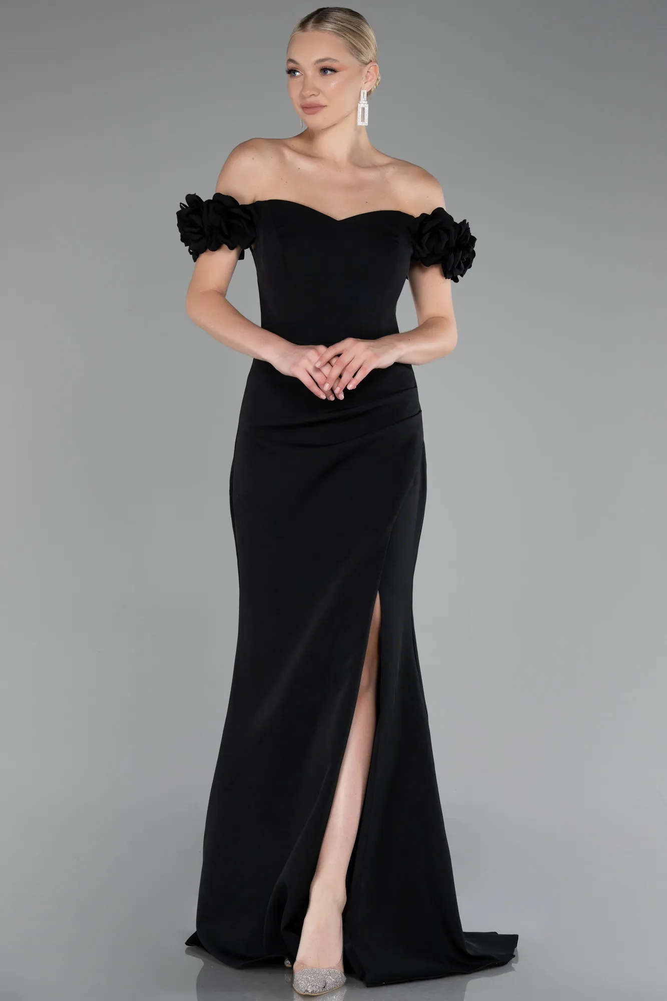 Black-Off The Shoulder Long Mermaid Evening Gown ABU4176