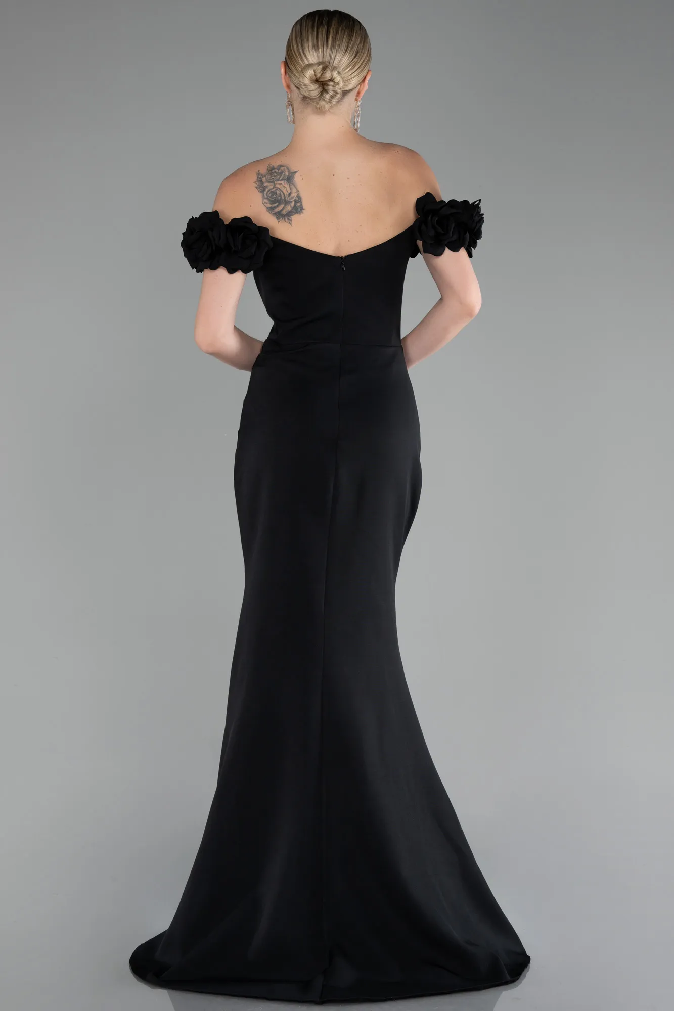 Black-Off The Shoulder Long Mermaid Evening Gown ABU4176