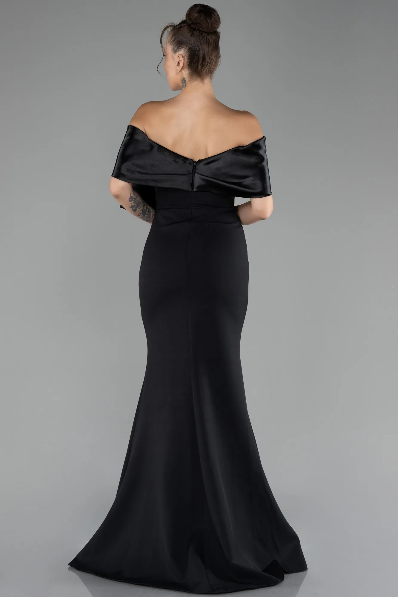 Black-Off The Shoulder Slit Long Mermaid Evening Gown ABU4296