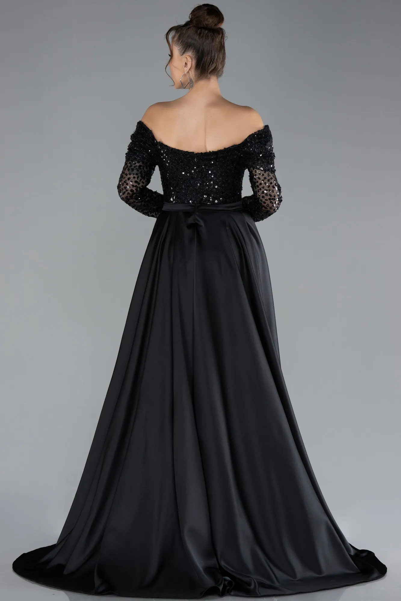 Black-Off The Shoulder Tail Scaly Evening Gown ABU4380