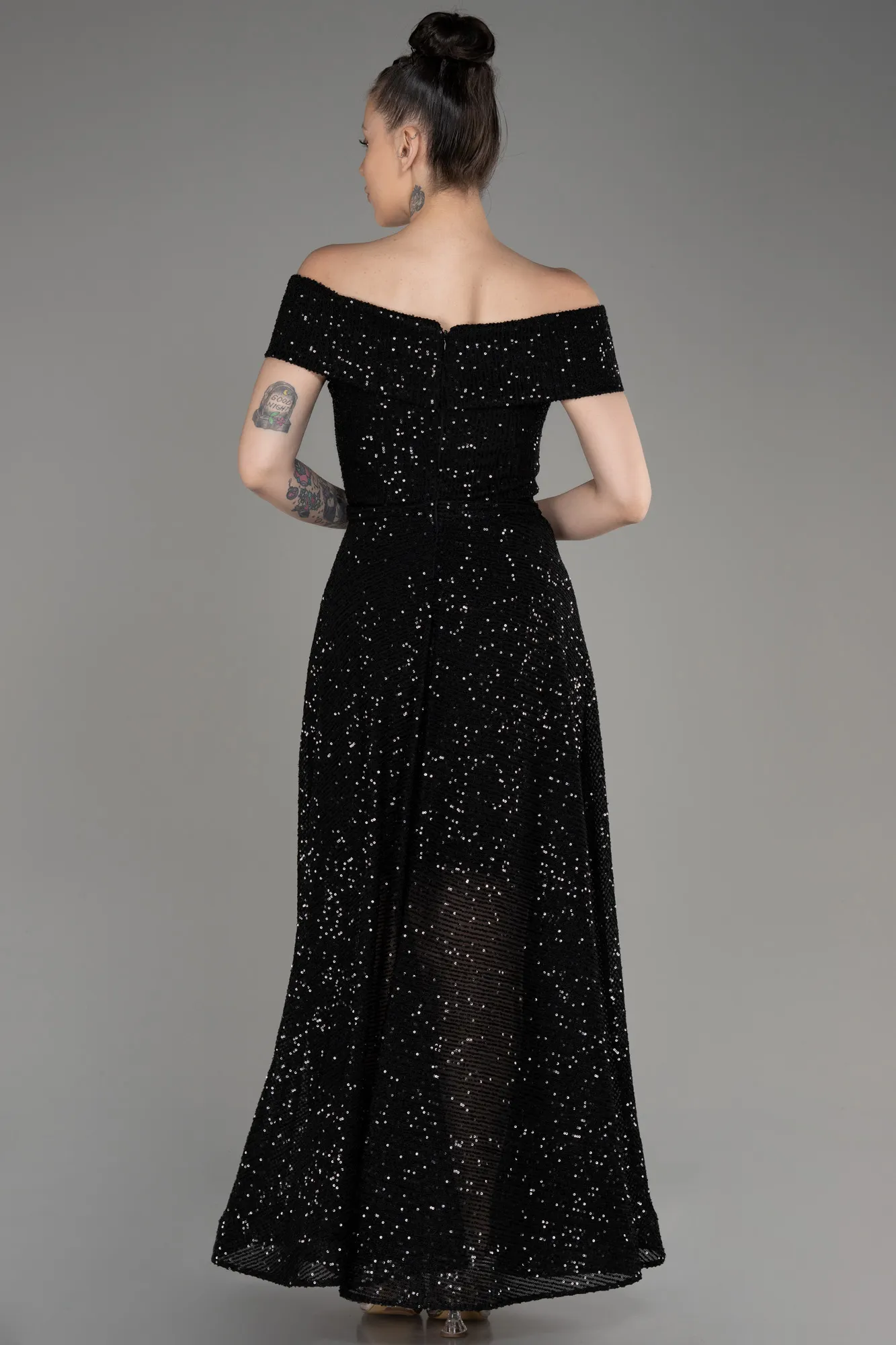 Black-Off The Soulder Scaly Midi Evening Dress ABK2048