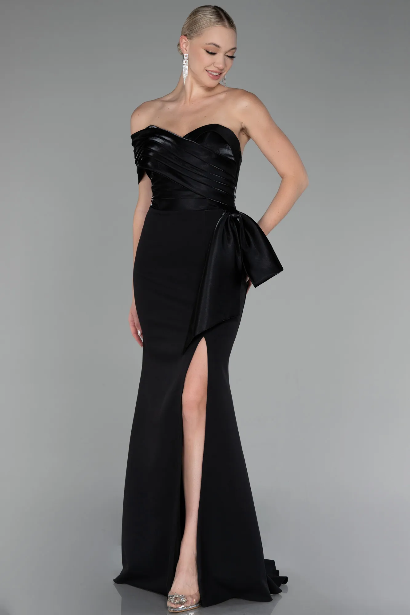 Black-One Shoulder Slit Long Mermaid Evening Gown ABU4115